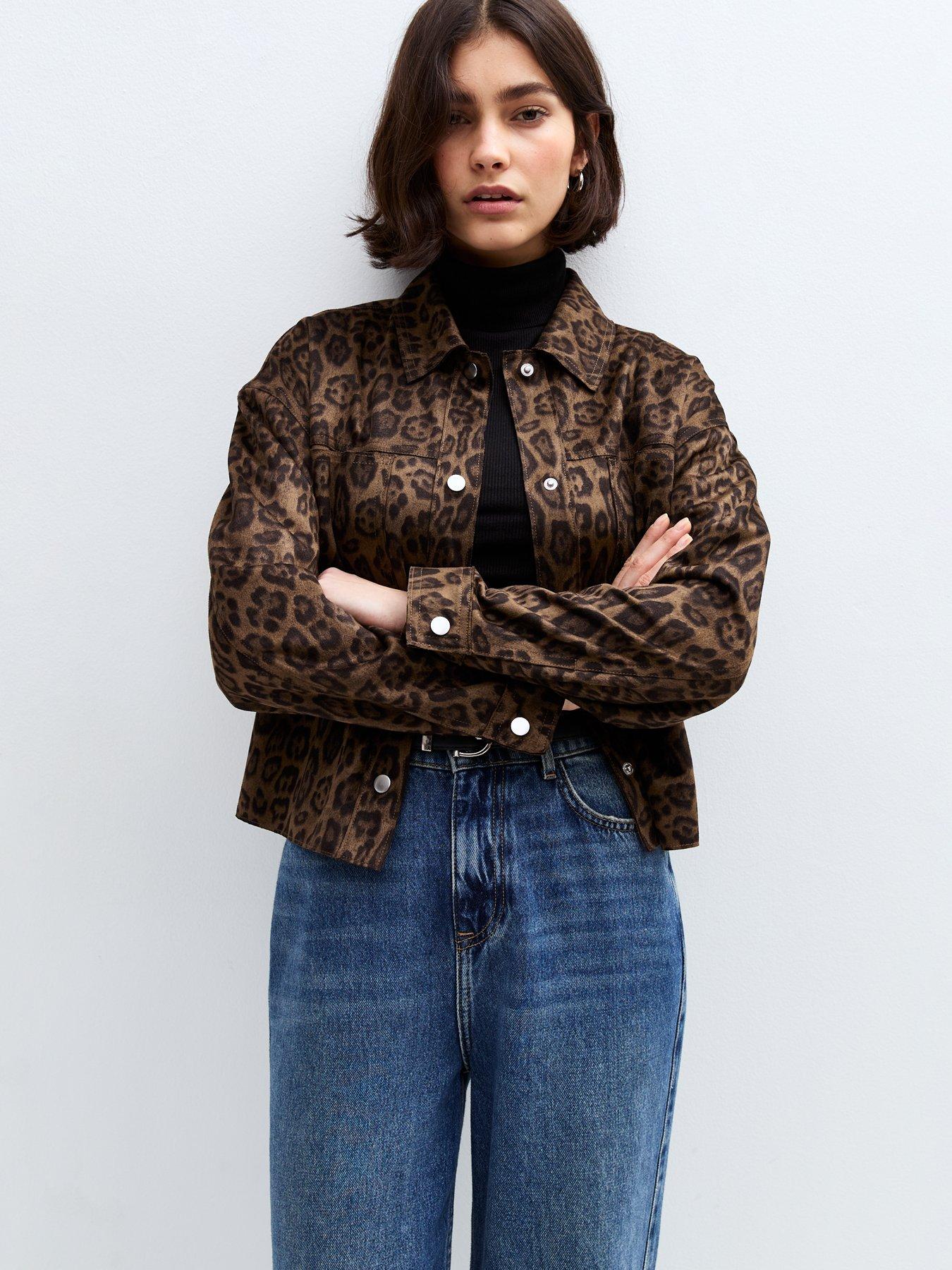 undefined Animal Print Faux Suede Shacket - Brown