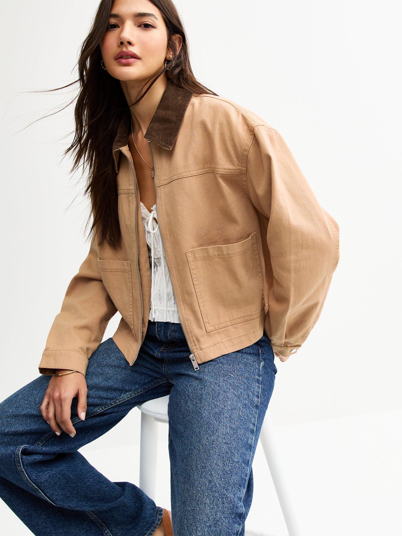 undefined Tan Contrast Collar Barn Jacket