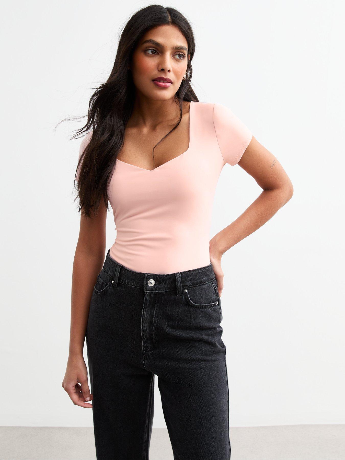 undefined Light Pink Sweetheart Neck Jersey Bodysuit