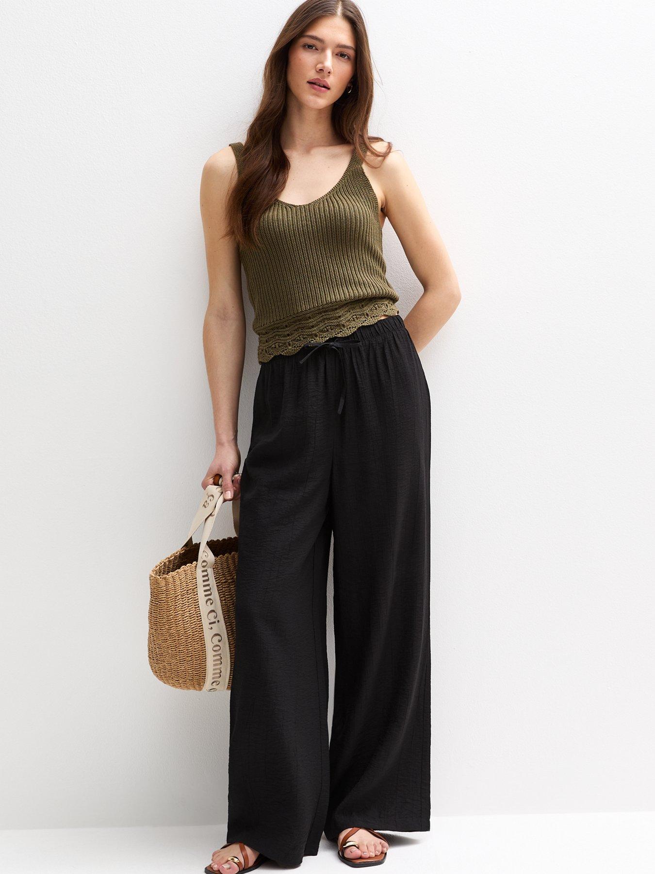 undefined Crinkled Wide Leg Trousers - Black