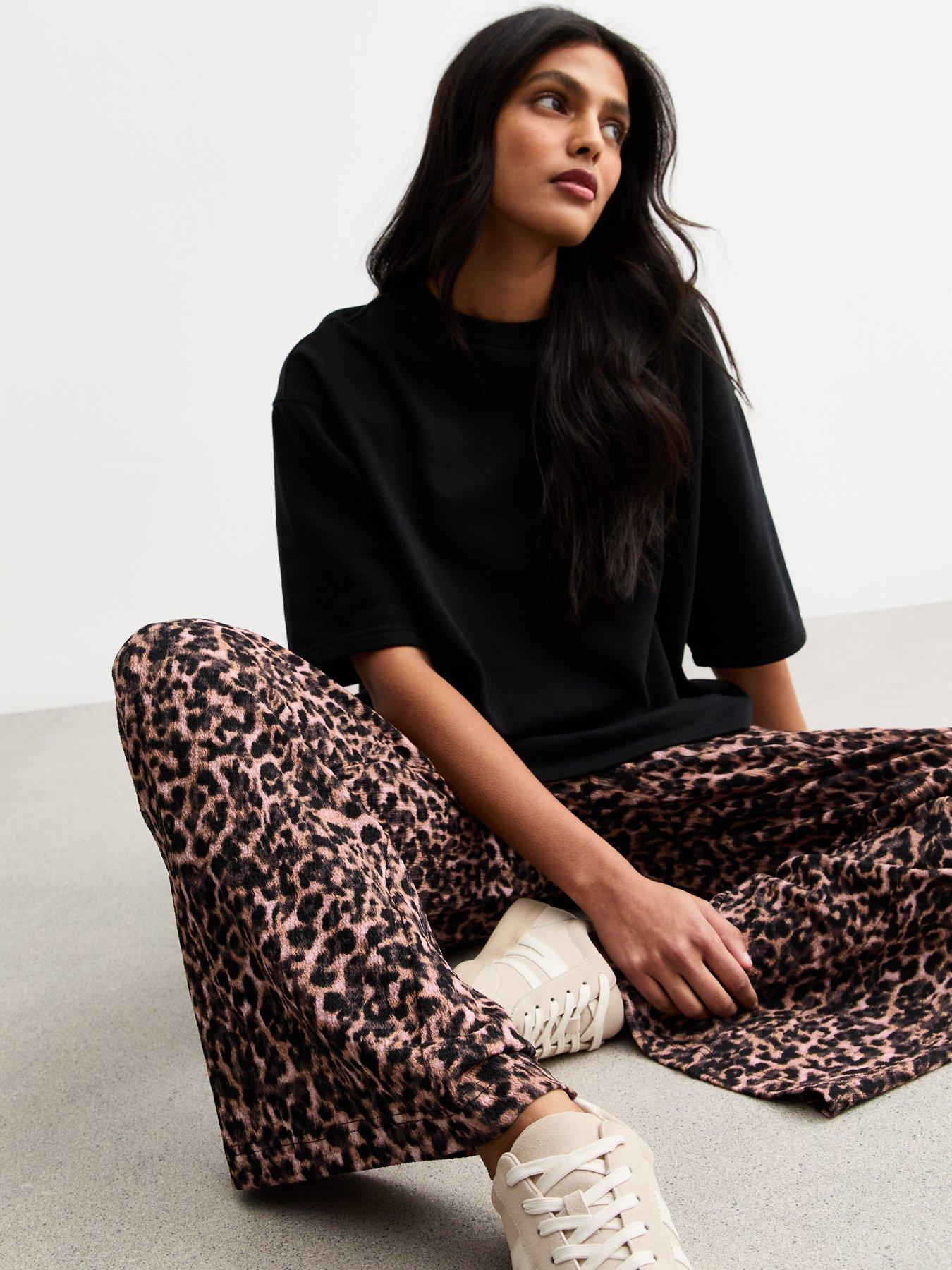 undefined Brown Textured Animal Print Wide Leg Trousers