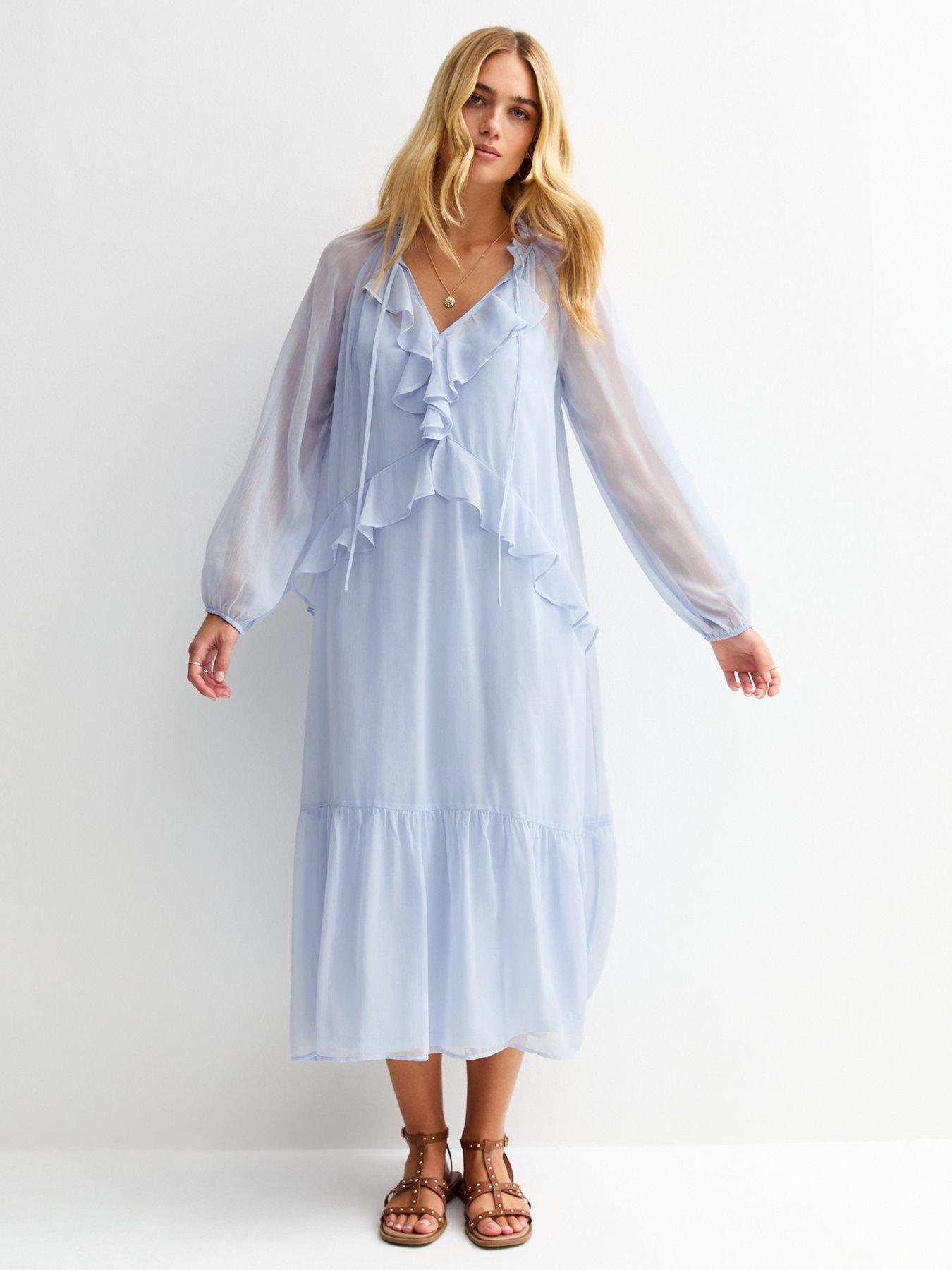white christmas dresses Ocean Blue Lace Chiffon Elegant A-Line Long Bridesmaid Evening Dress