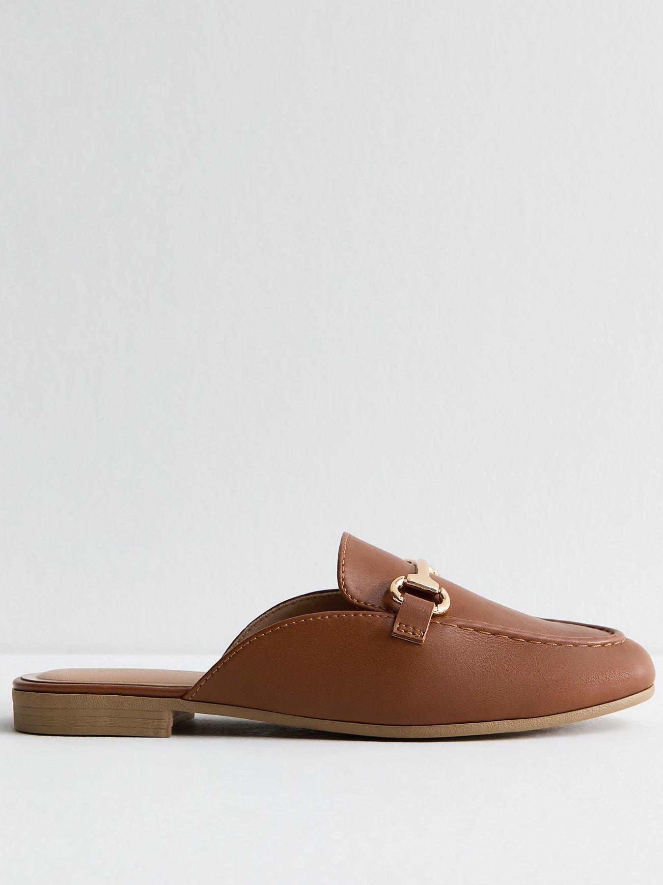 undefined Tan Faux Leather Snaffle Detail Backless Loafers