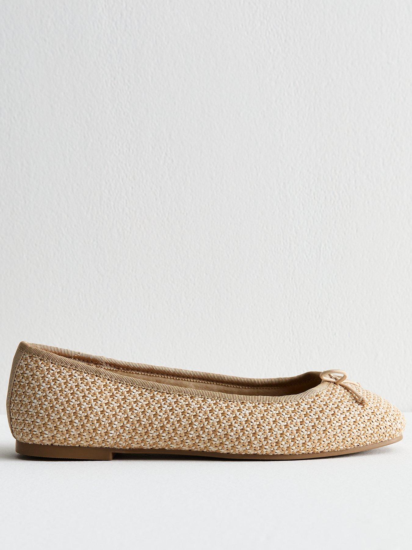 Image of New Look Wide Fit Off White Raffia Look Bow Detail Ballerina Pumps