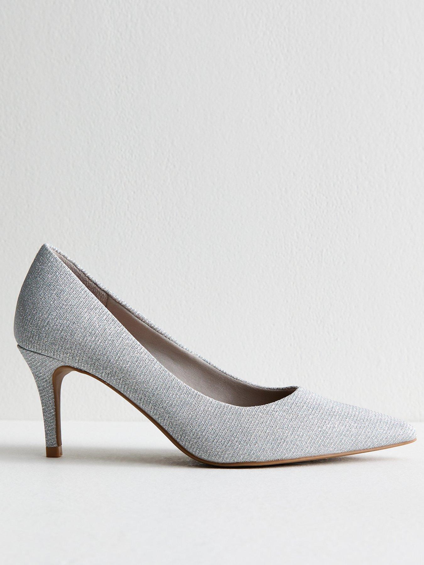 New Look Shimmer Effect Pointed Toe Court Shoes Silver Very