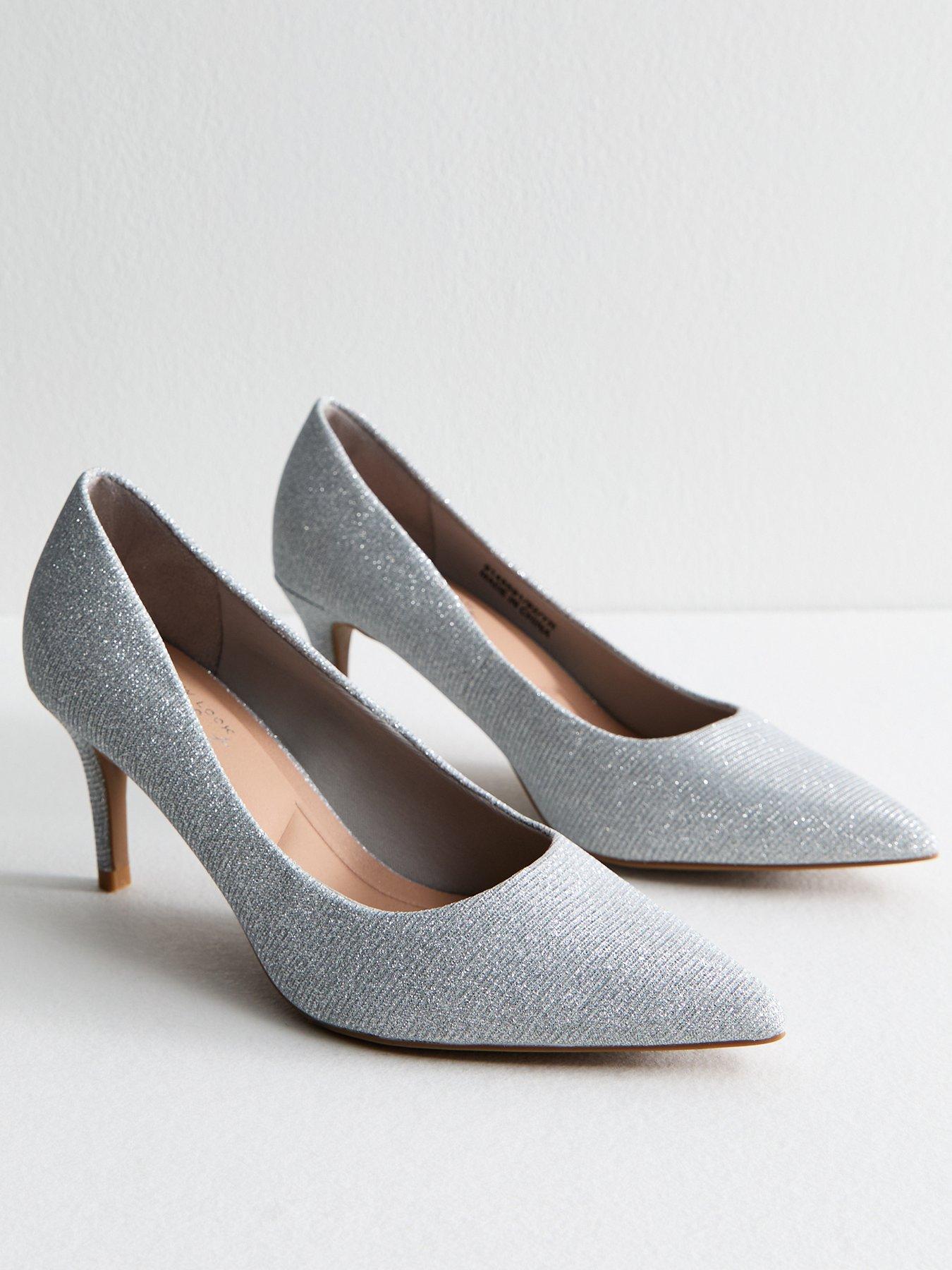 New Look Shimmer Effect Pointed Toe Court Shoes Silver Very