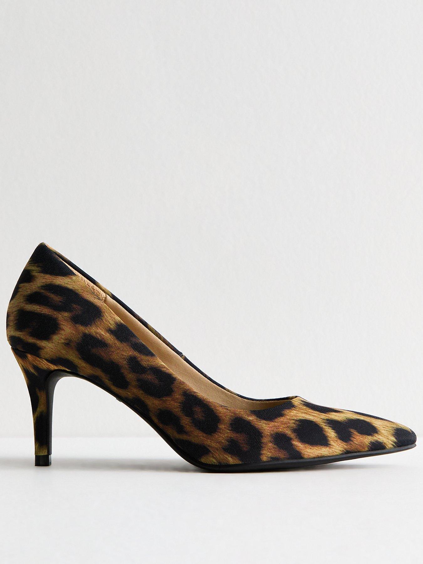 undefined Stone Leopard Print Pointed Toe Court Shoes