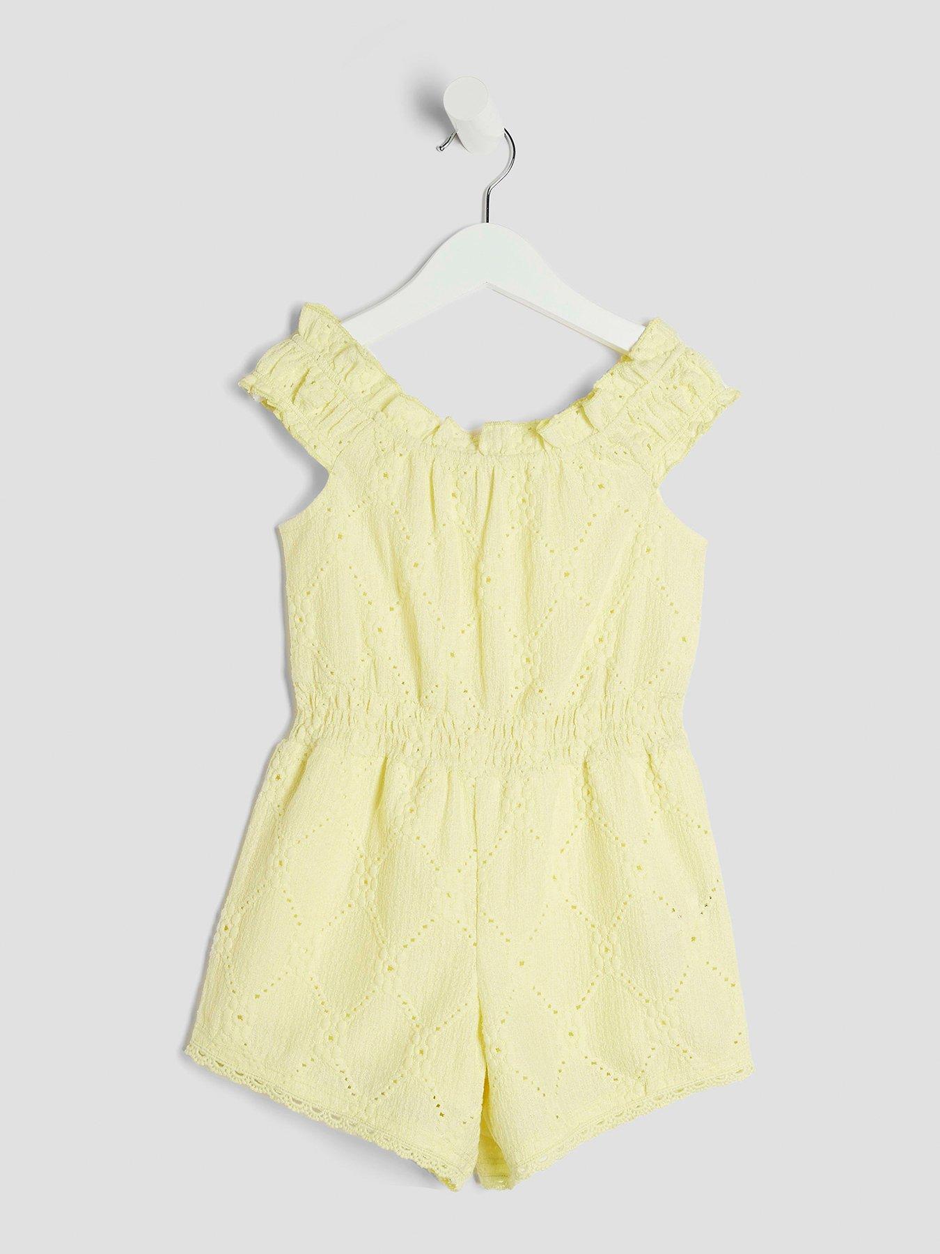 River Island Mini Girl Shirred Textured Playsuit - Yellow Light