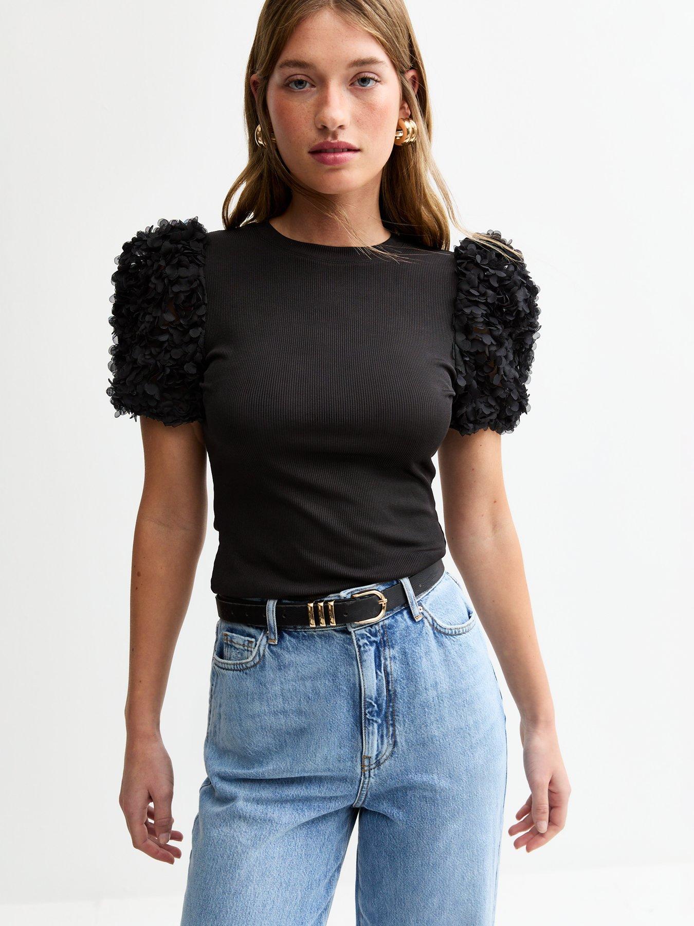 undefined Puff Sleeve T-Shirt - Black