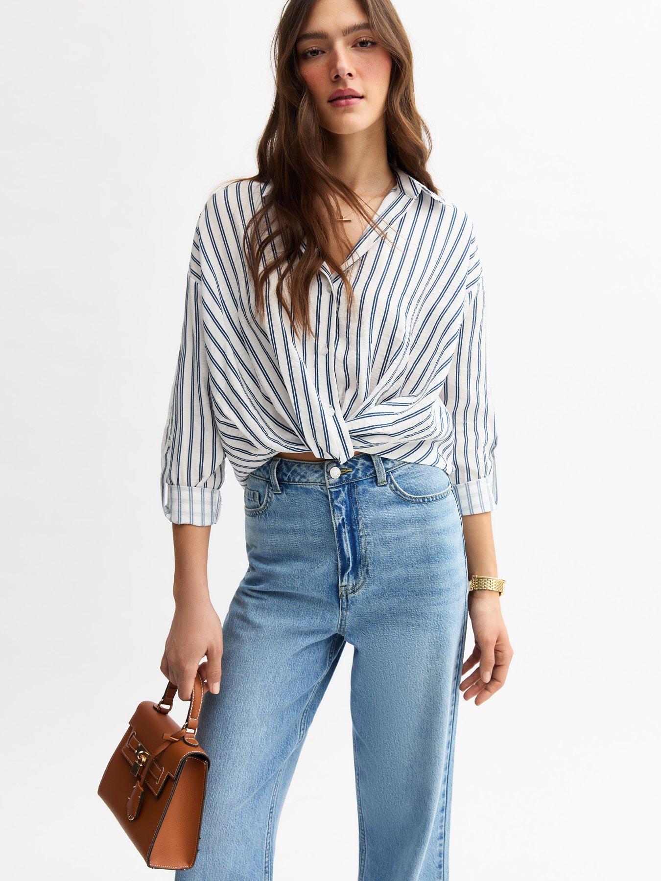 undefined Blue Striped Twist Front Shirt