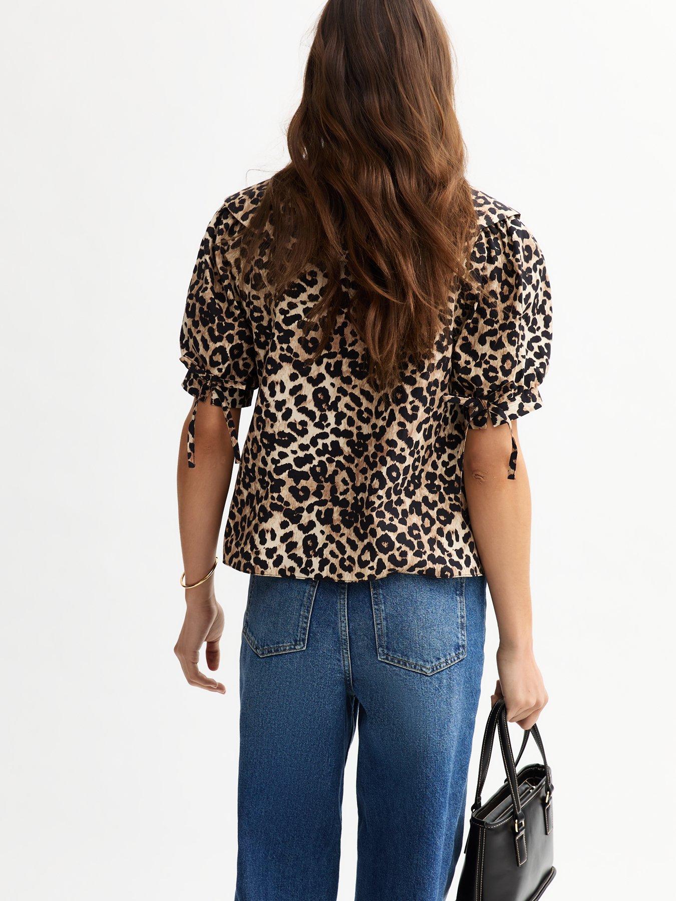 Image 2 of 4 of New Look Brown Leopard Print Oversized Collar Shirt