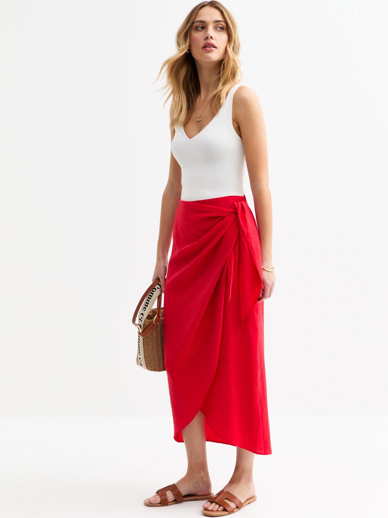 undefined Crinkled Sarong Midi Skirt - Red