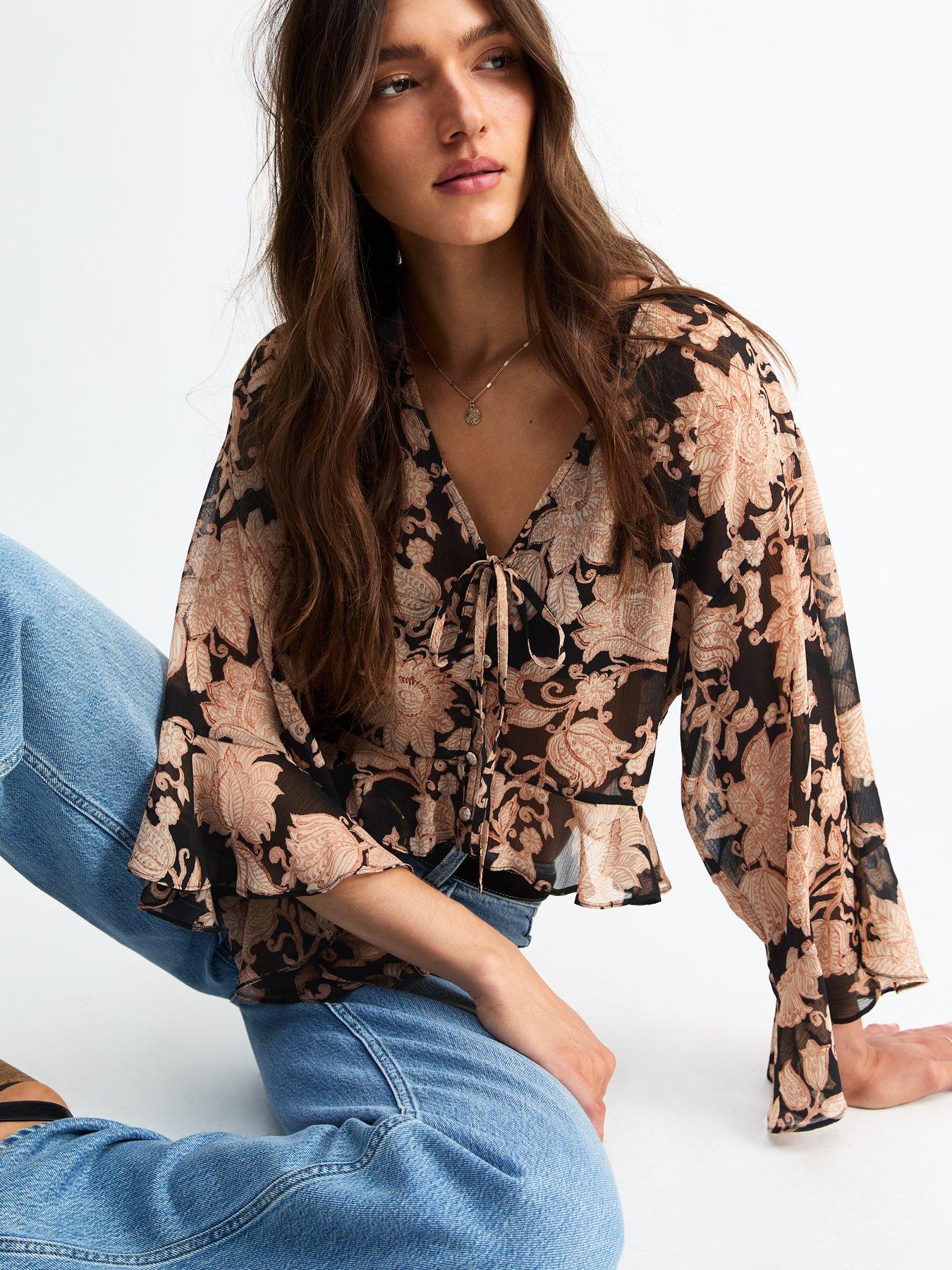 undefined Pink Paisley Print Crinkled Chiffon Blouse