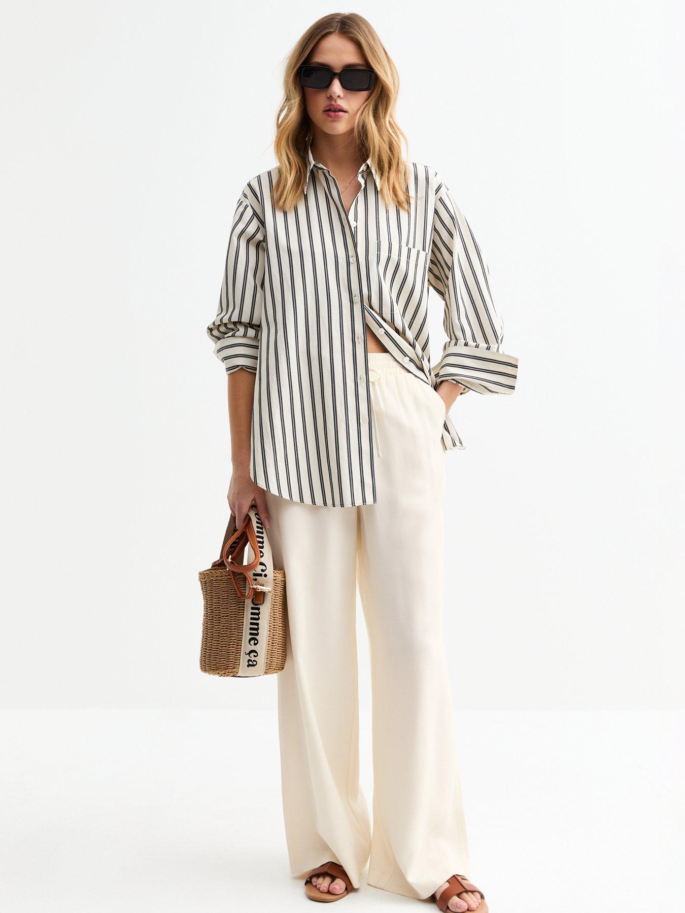 undefined Off White Drawstring Wide Leg Trousers