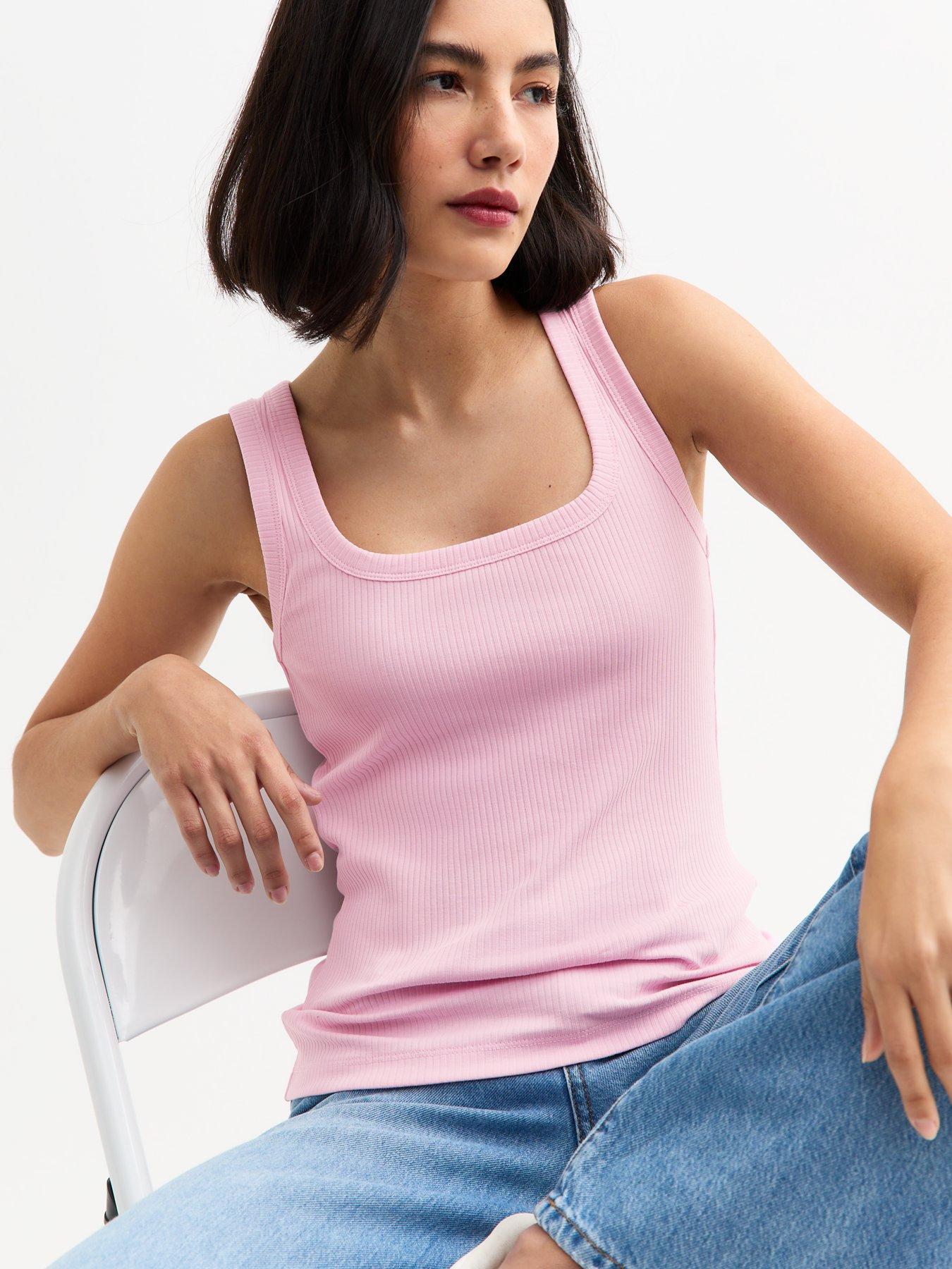 undefined Pink Ribbed Square Neck Vest Top