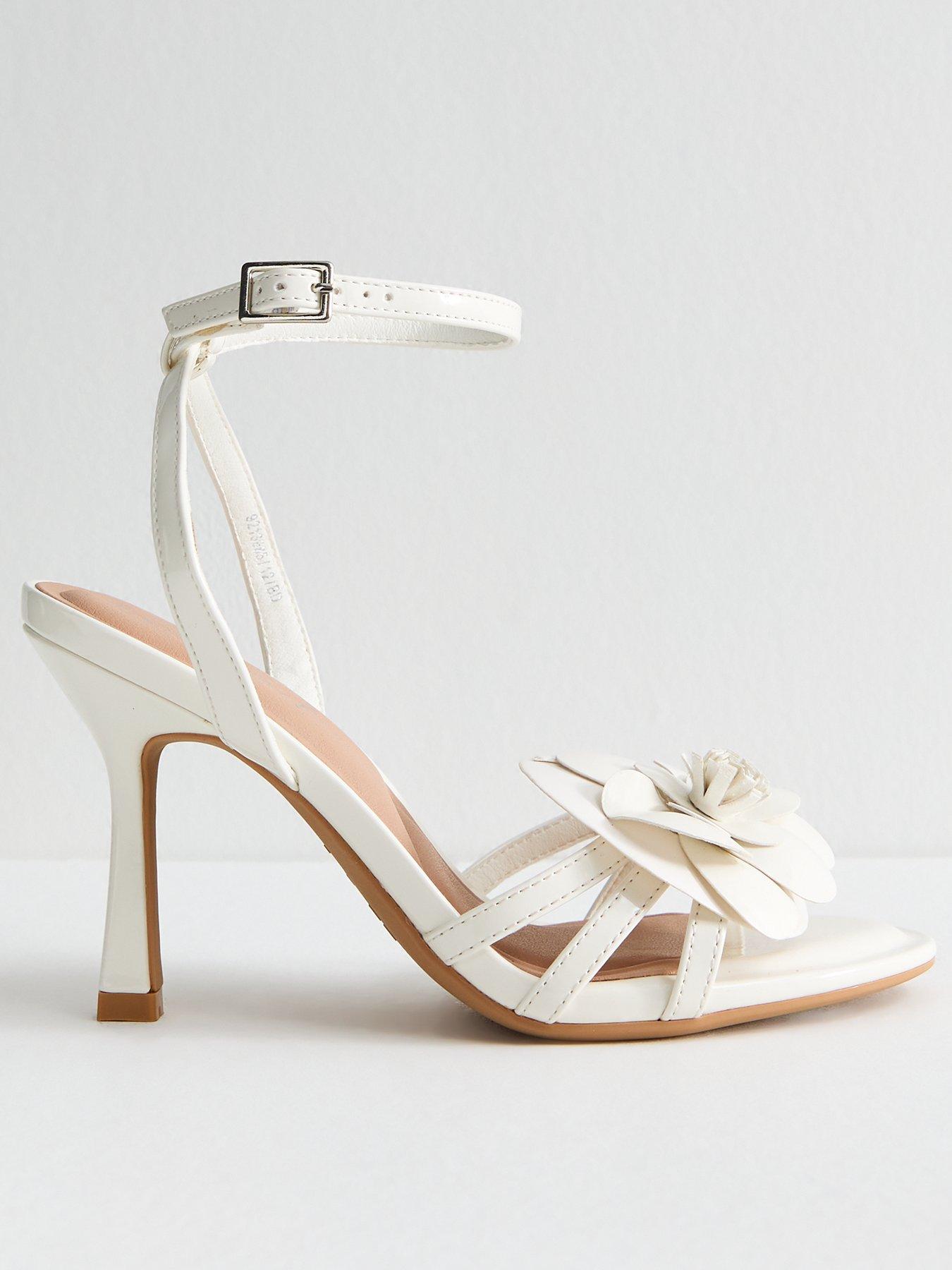 undefined Off White Faux Leather Flower Detail Sandals - Cream