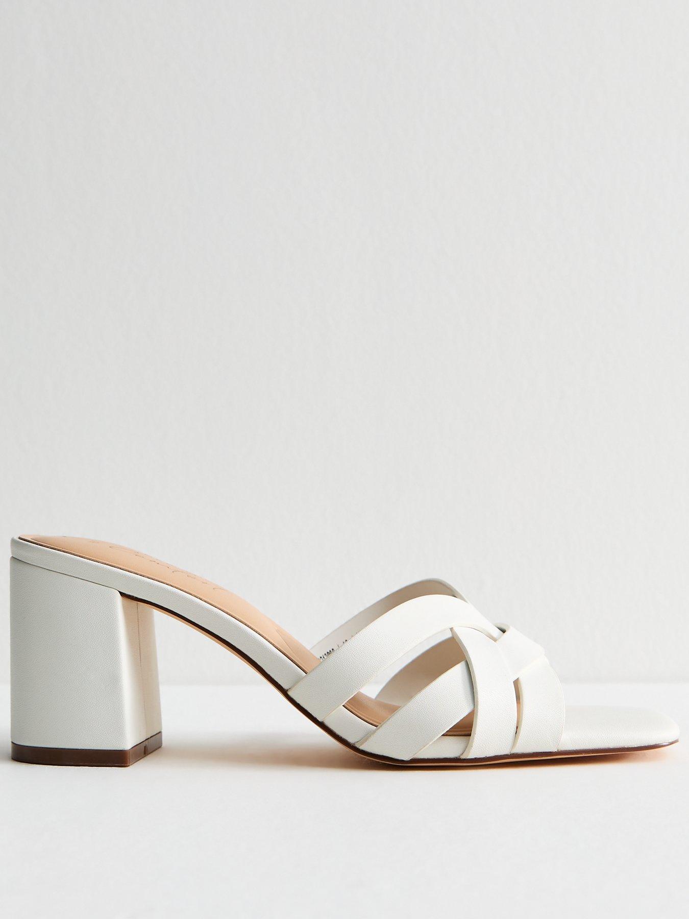 undefined Woven Strap Block Heel Sandals - White