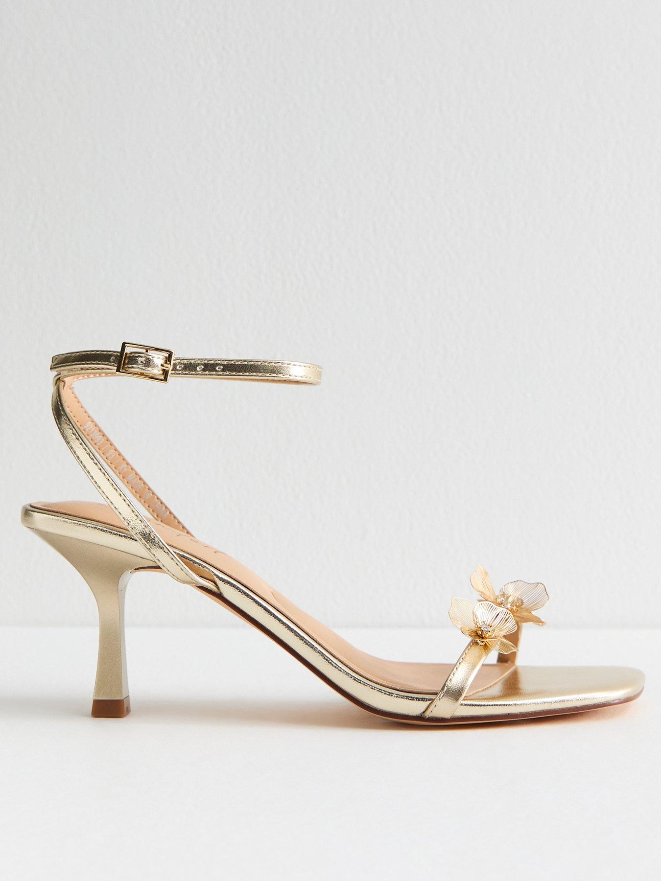 undefined Faux Leather Floral Detail Sandals - Gold