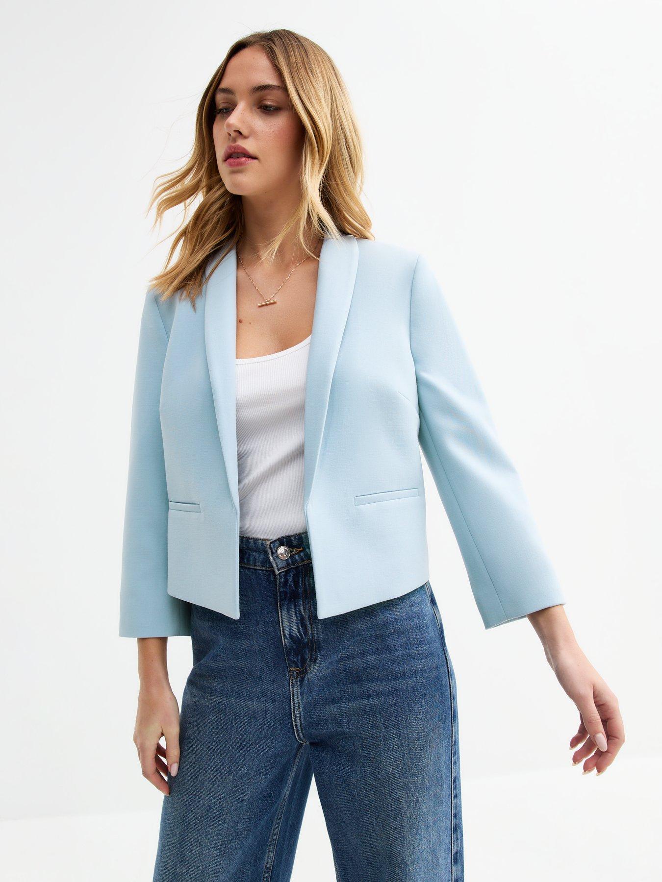 undefined Light Blue Cropped Blazer Jacket