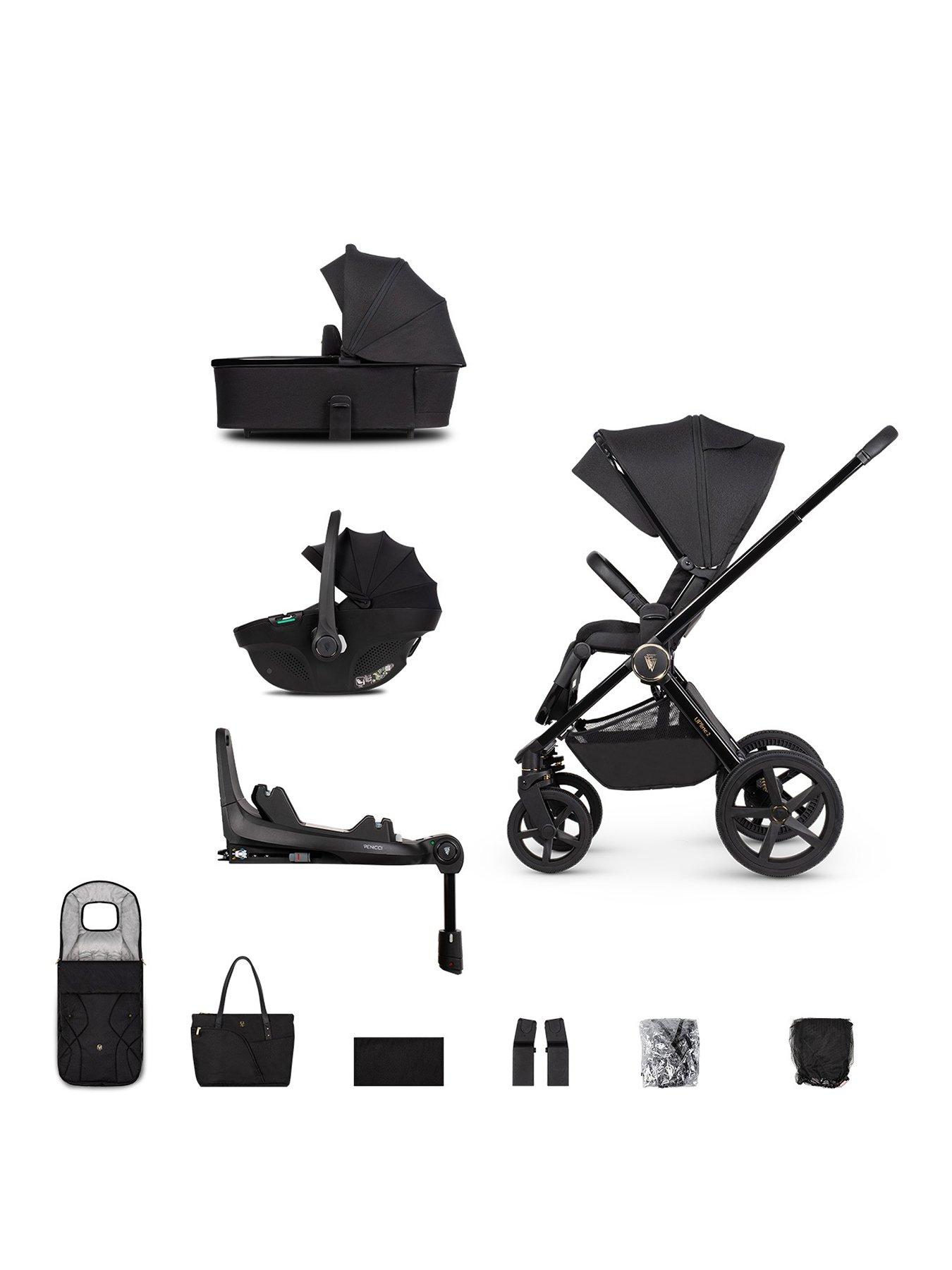 Venicci Upline 2 - 3in1 Bundle plus Tiago Black Car Seat and 360 Base - All Black