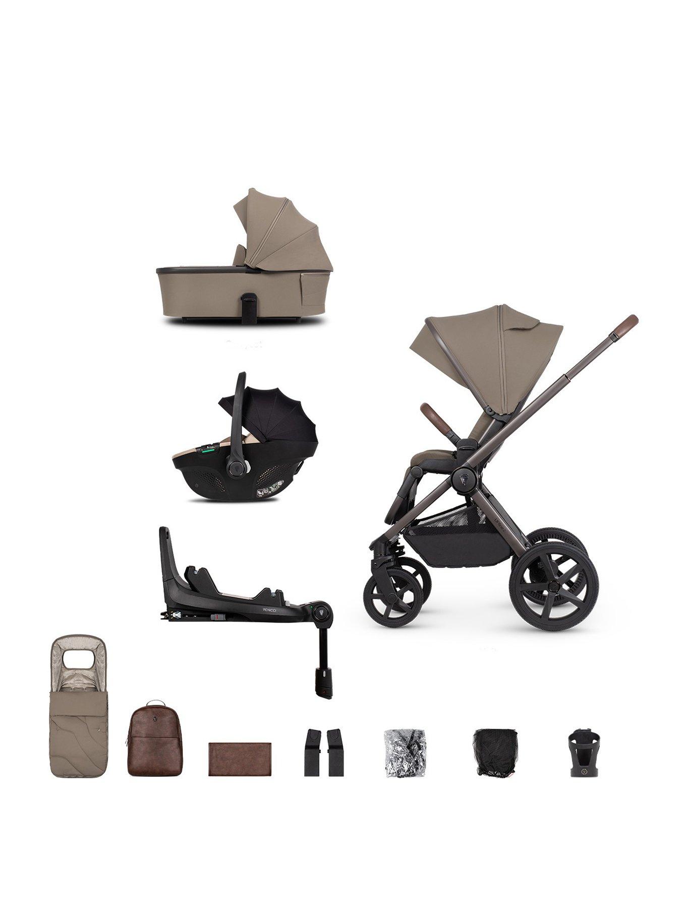 Venicci Upline 2 SE - 3in1 Bundle plus Tiago Beige Car Seat and 360 Base - Powder