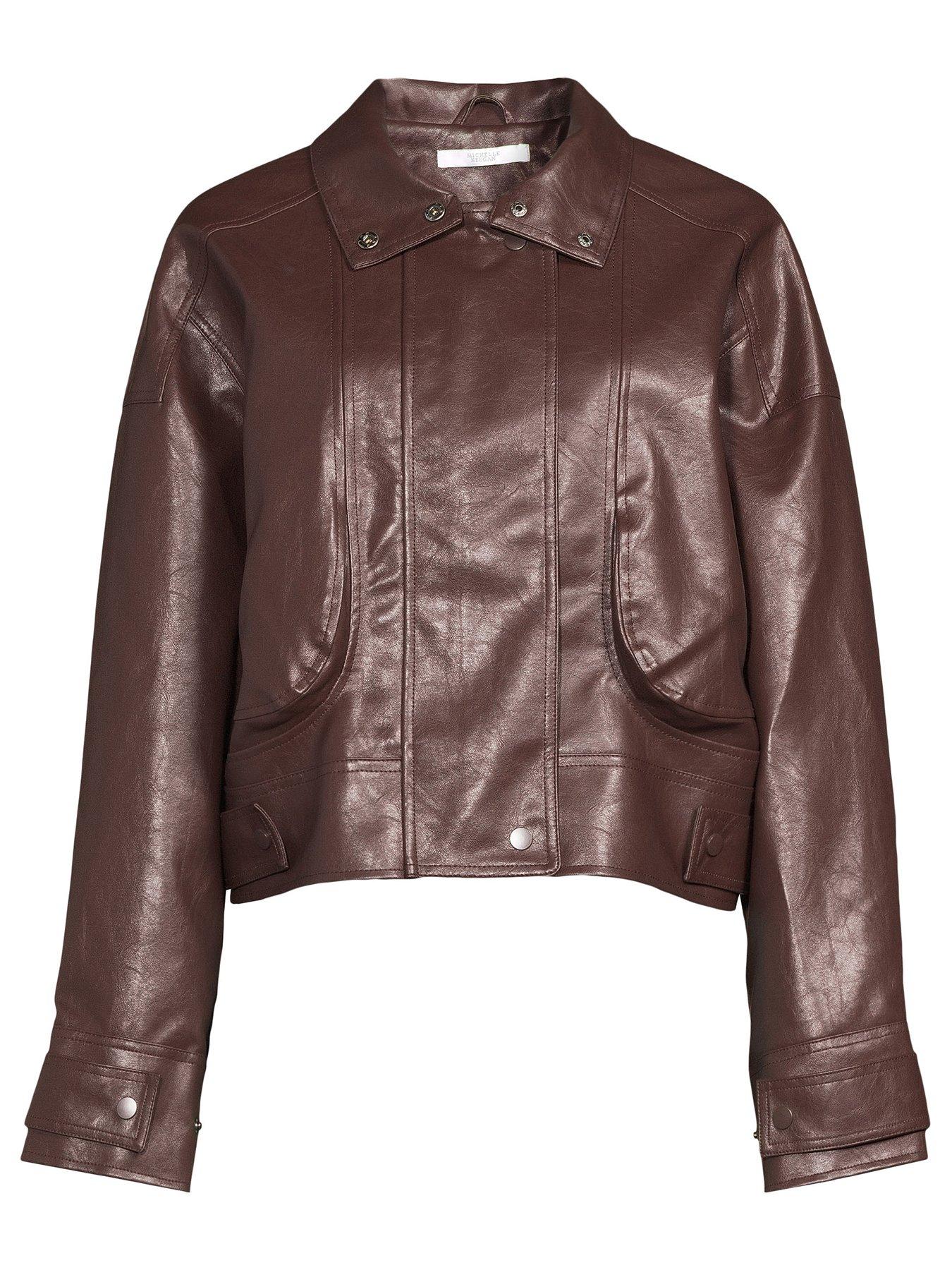 Image 5 of 5 of Michelle Keegan PU Leather Jacket - Chocolate Brown