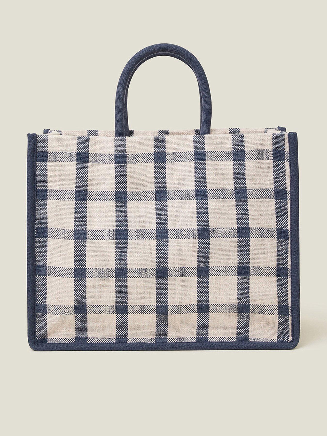 undefined Check Textile Handheld Bag - Blue
