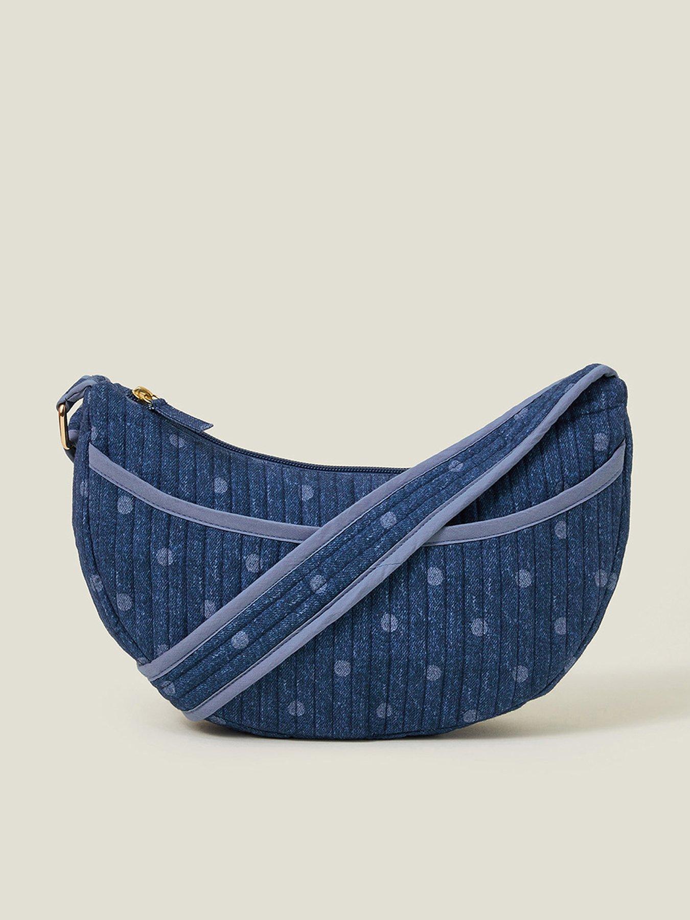 Image 1 of 5 of Accessorize Polka Dot Denim Slingbag - Blue