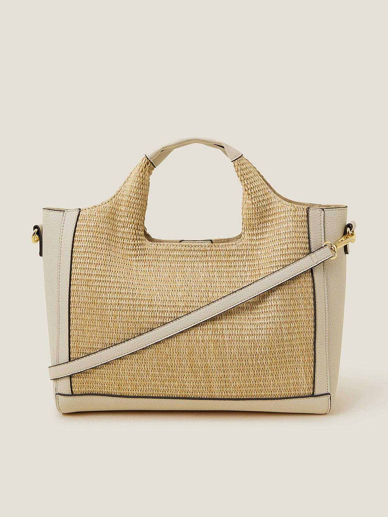 Image 1 of 5 of Accessorize Woven Handheld Bag - Cream