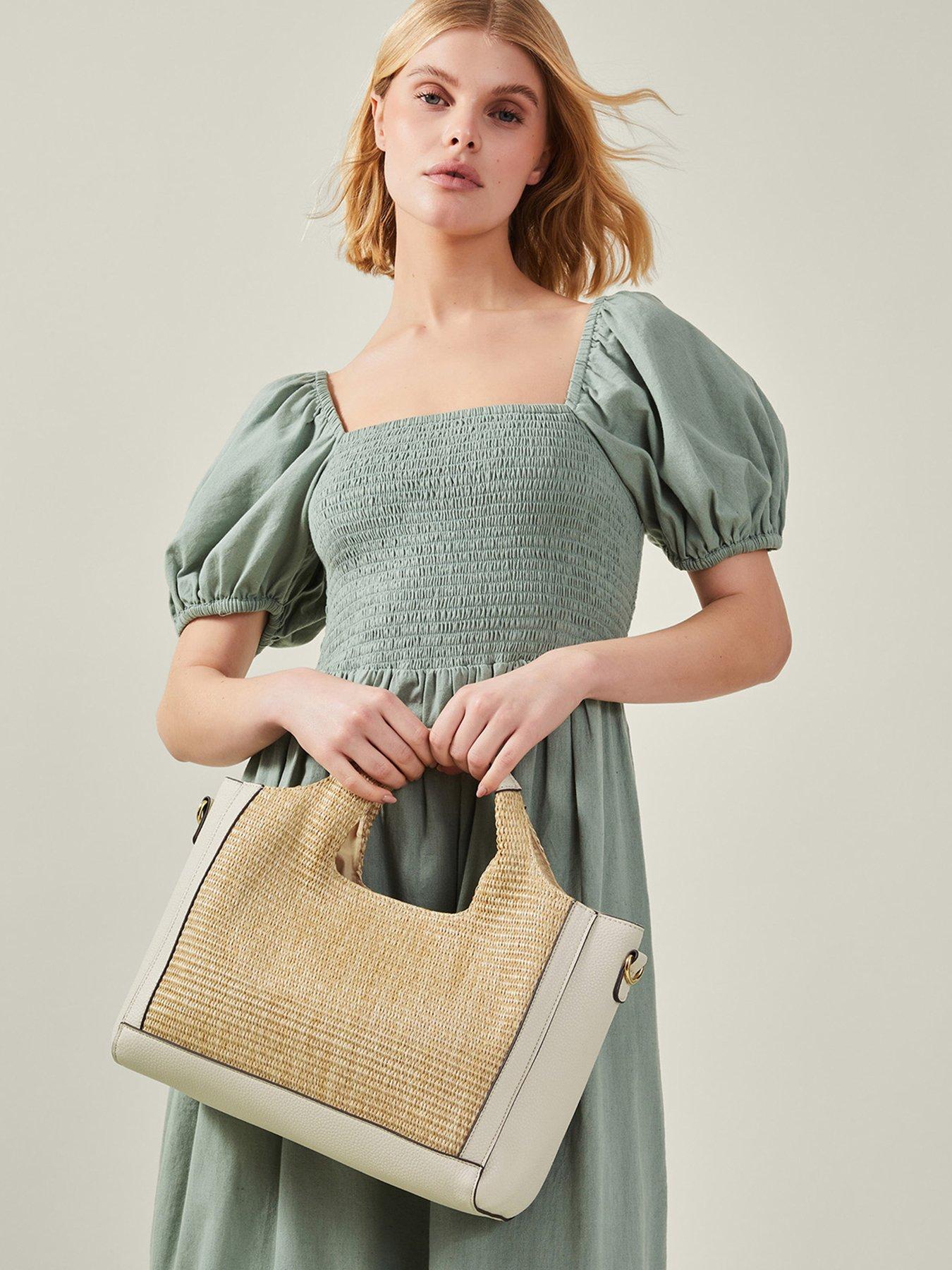 Image 2 of 5 of Accessorize Woven Handheld Bag - Cream