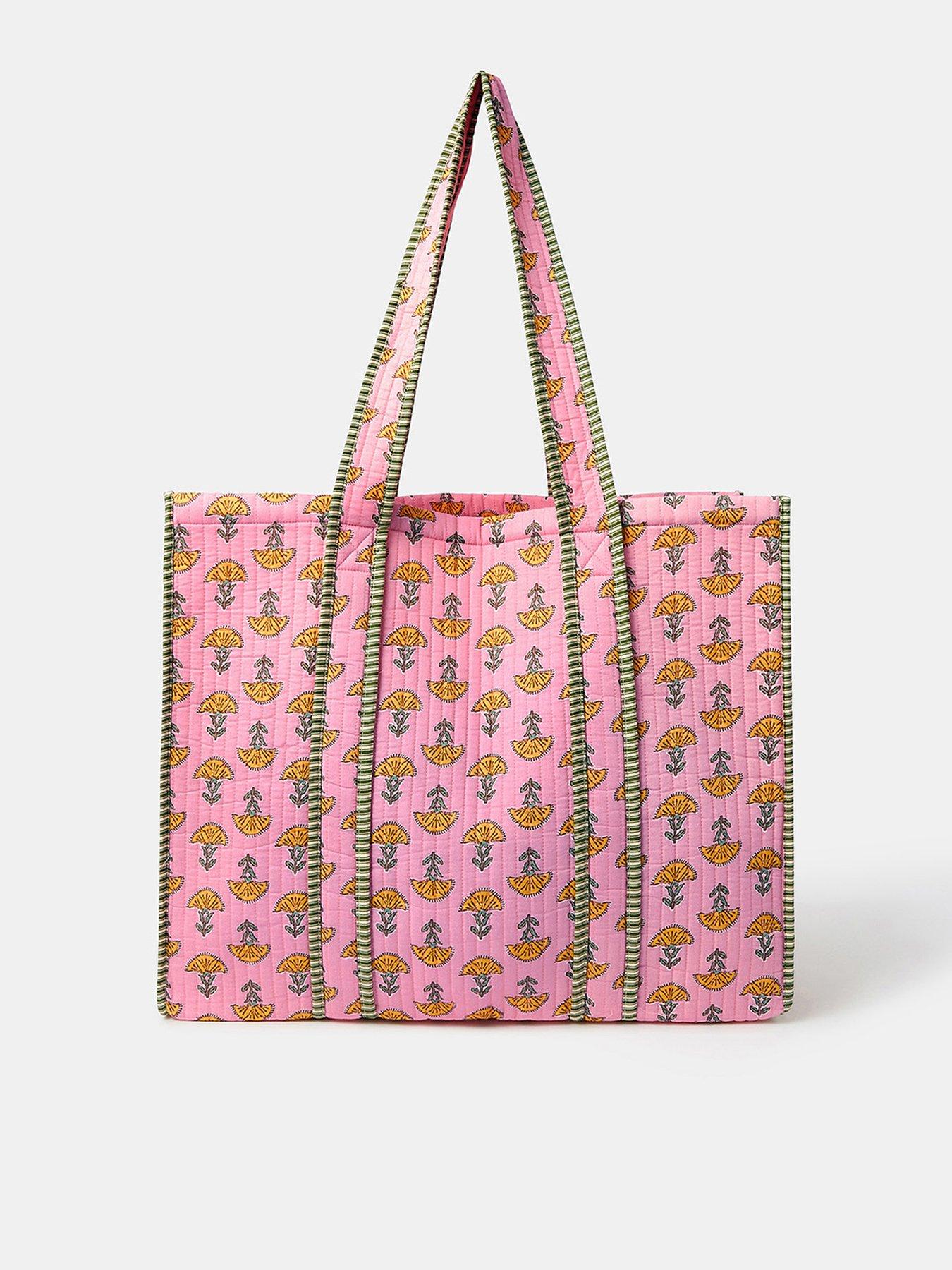 Image 1 of 4 of Accessorize Block Print Quilted Tote Bag - Pink