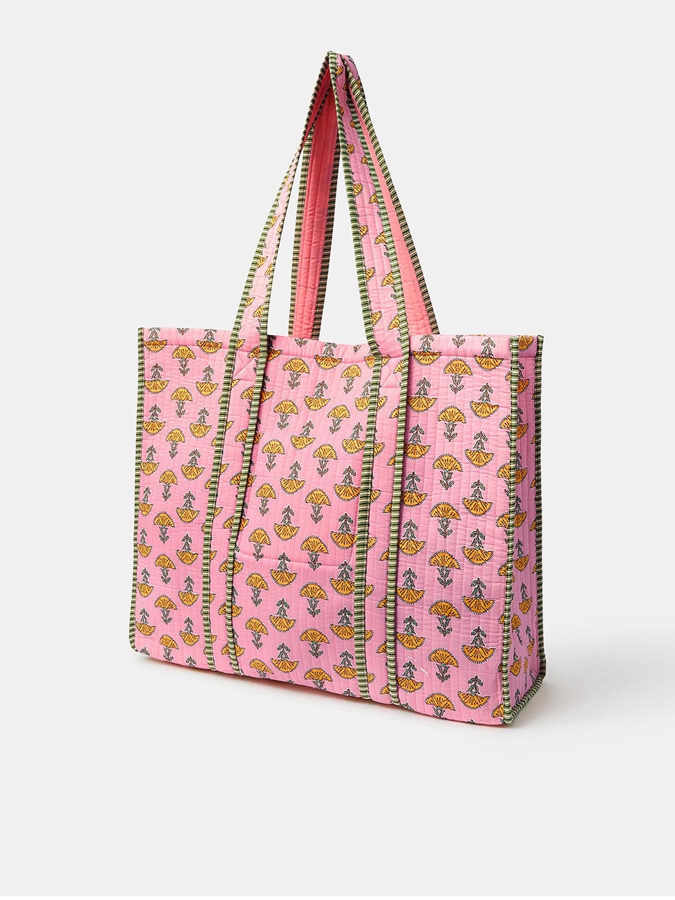 Image 2 of 4 of Accessorize Block Print Quilted Tote Bag - Pink