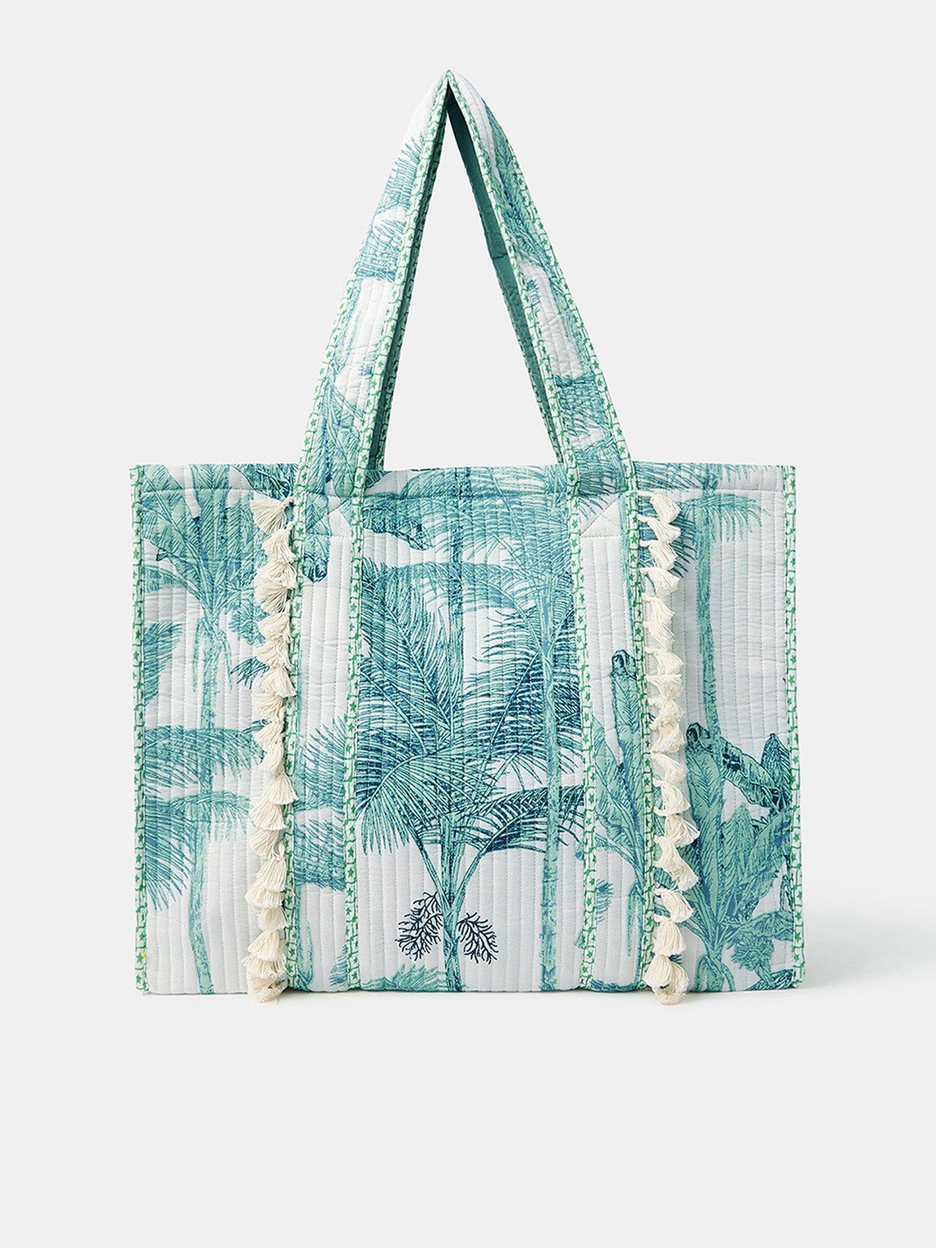 undefined Palm Print Quilted Shopper Bag - Blue