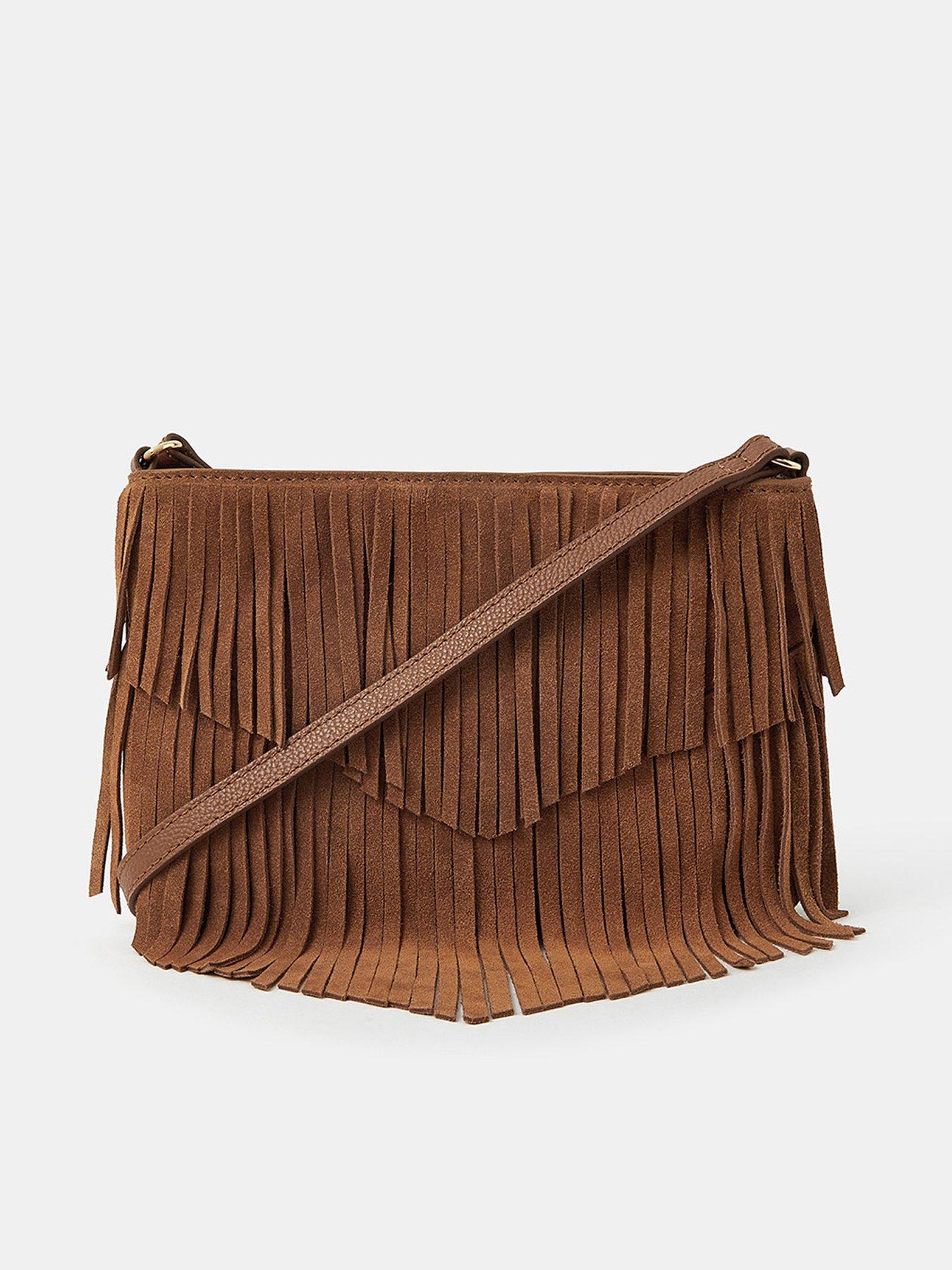 Accessorize Suede Fringe Cross Body Bag Tan Very