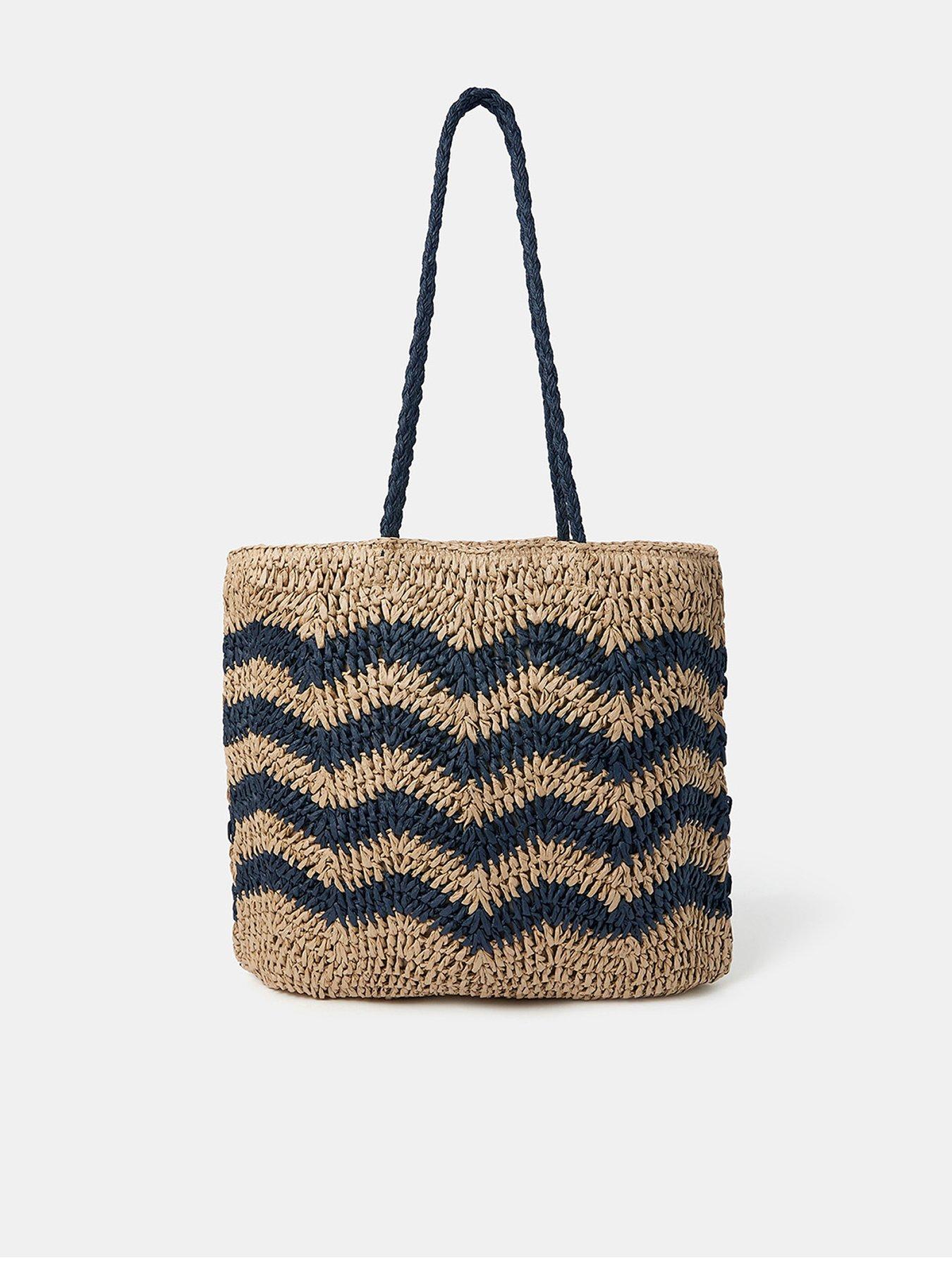 undefined Chevron Slouch Raffia Shoulder Bag - Natural