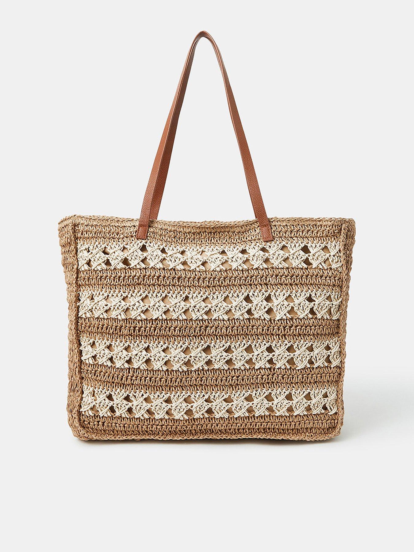 undefined Stripe Woven Raffia Shopper - Natural