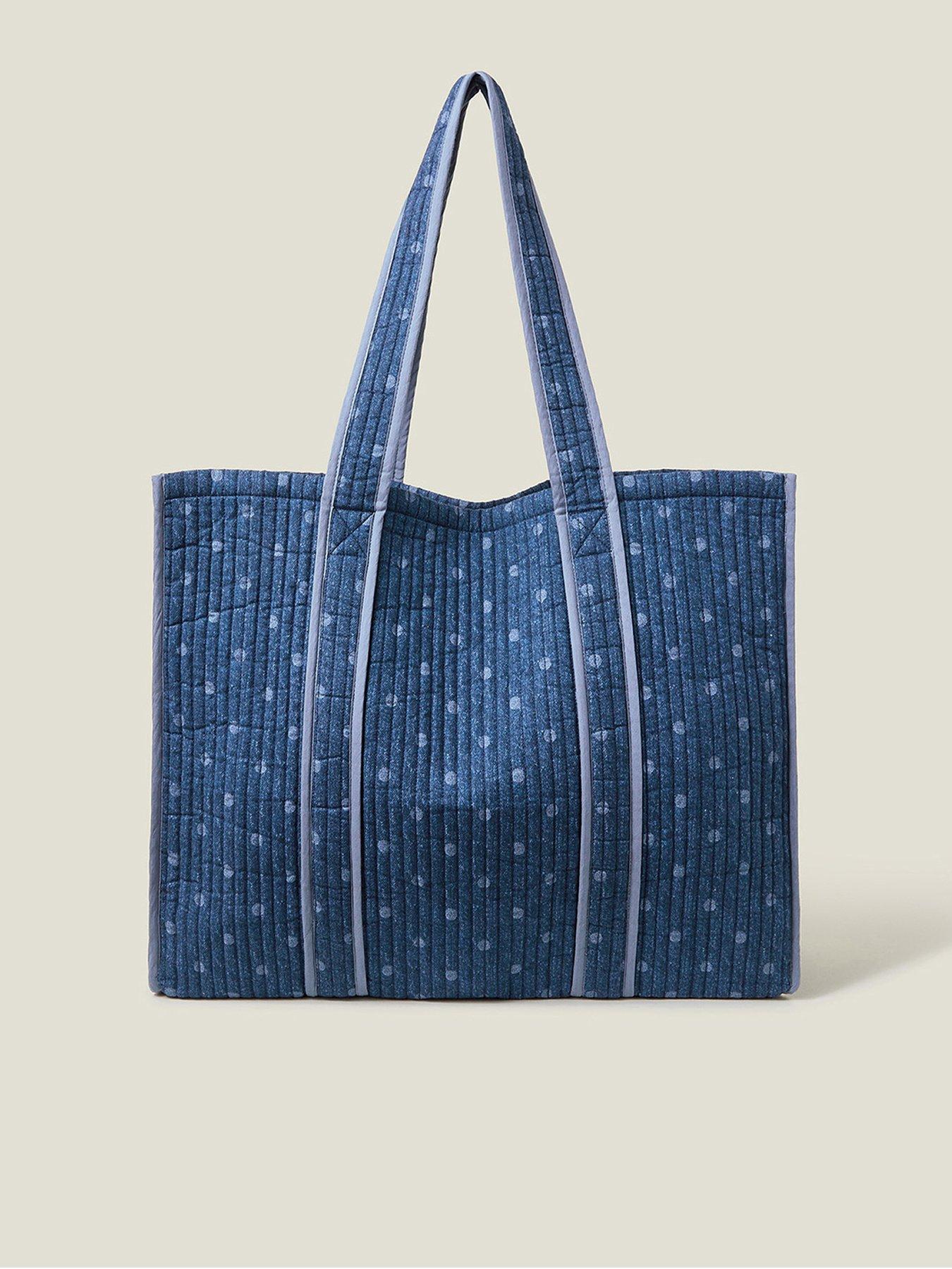 undefined Polka Dot Denim Shopper - Blue