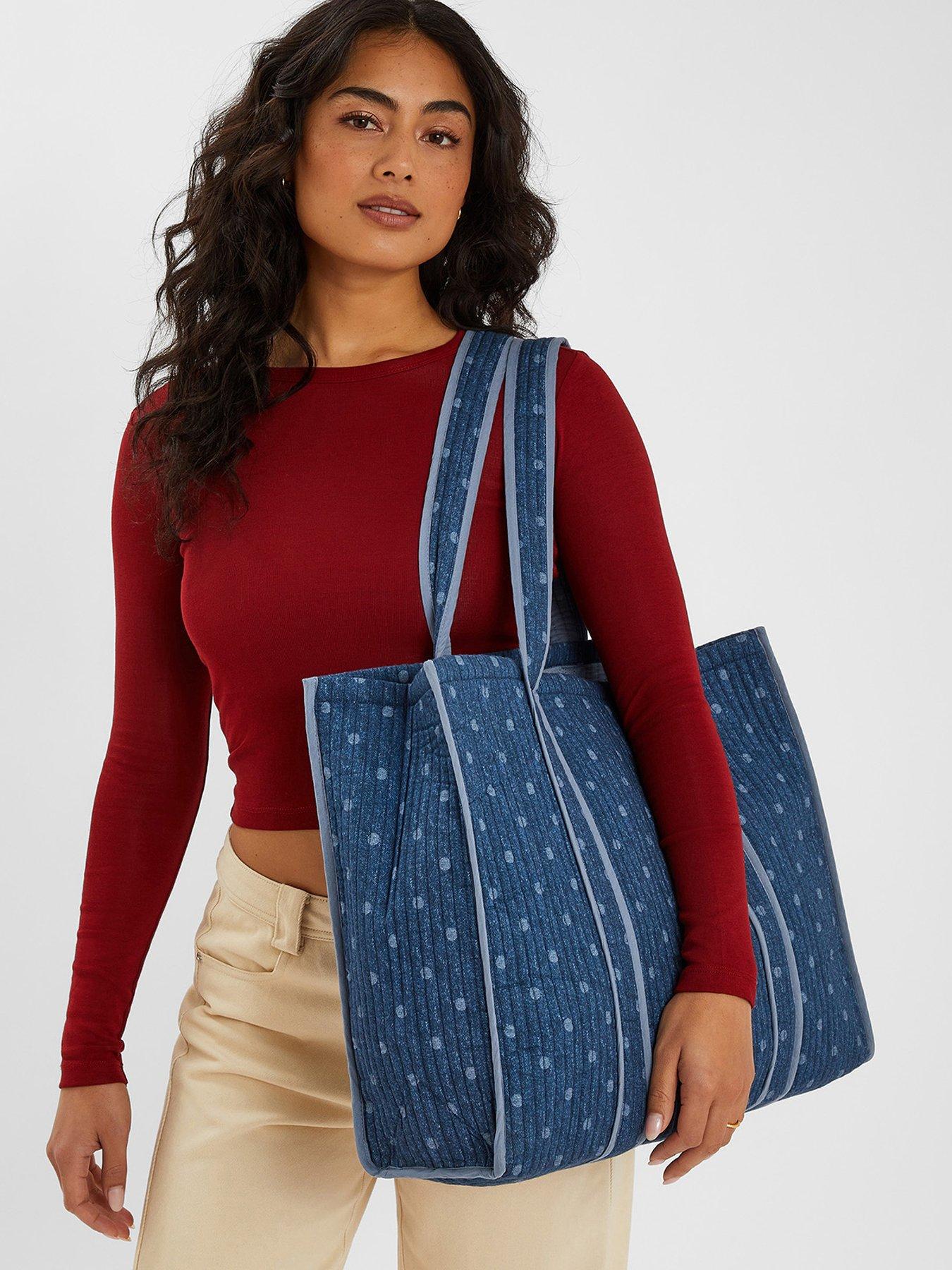 Image 2 of 5 of Accessorize Polka Dot Denim Shopper - Blue