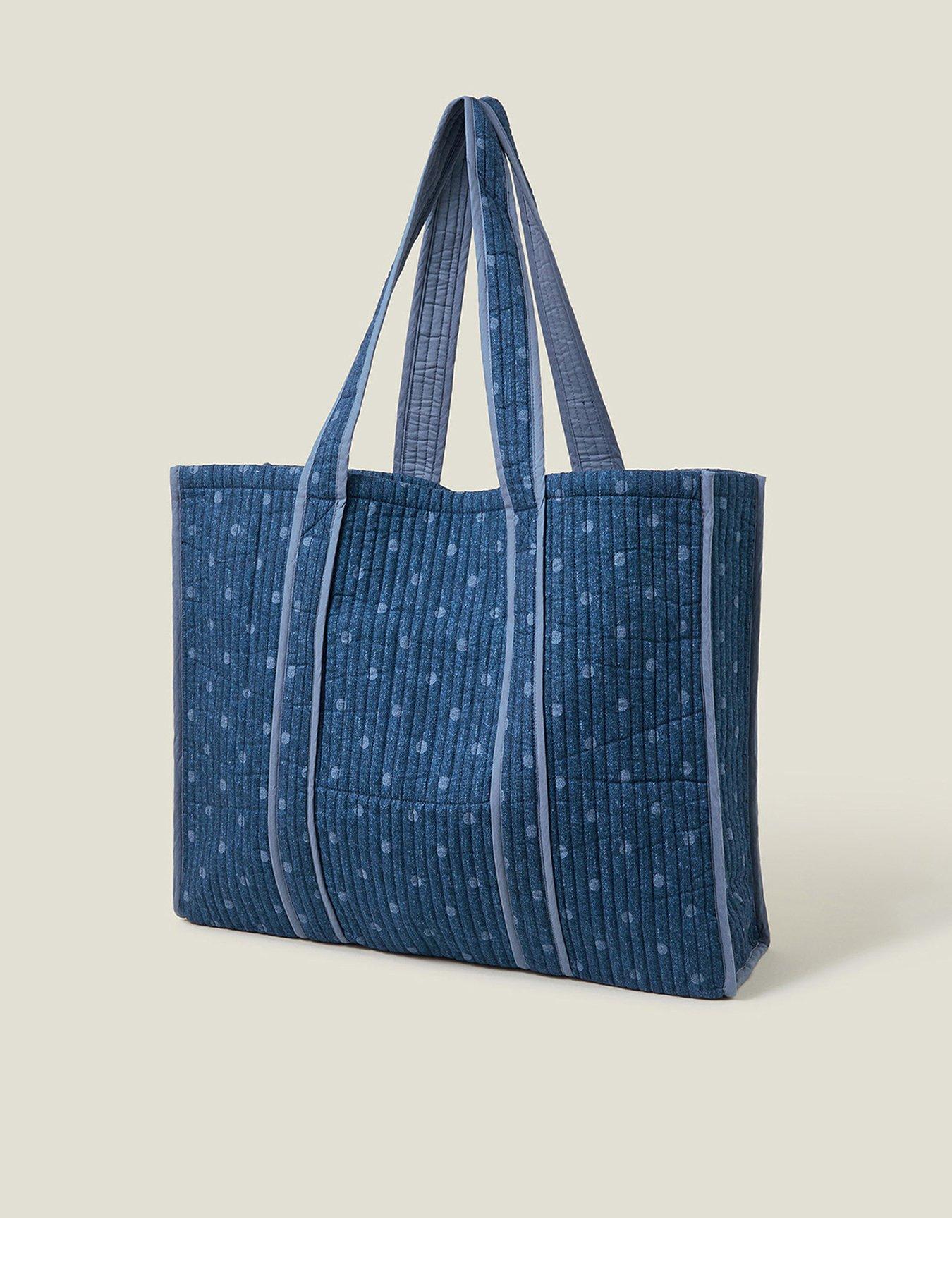 Image 3 of 5 of Accessorize Polka Dot Denim Shopper - Blue