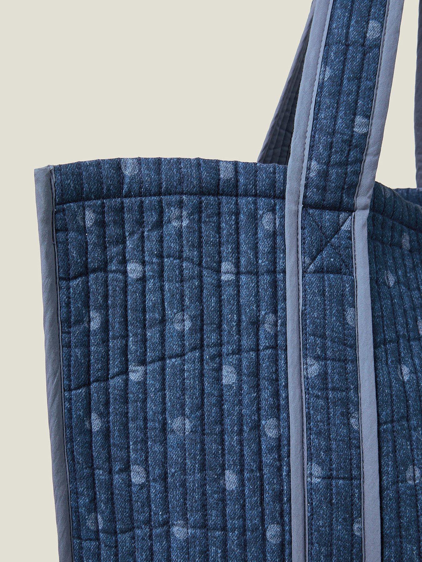 Image 4 of 5 of Accessorize Polka Dot Denim Shopper - Blue