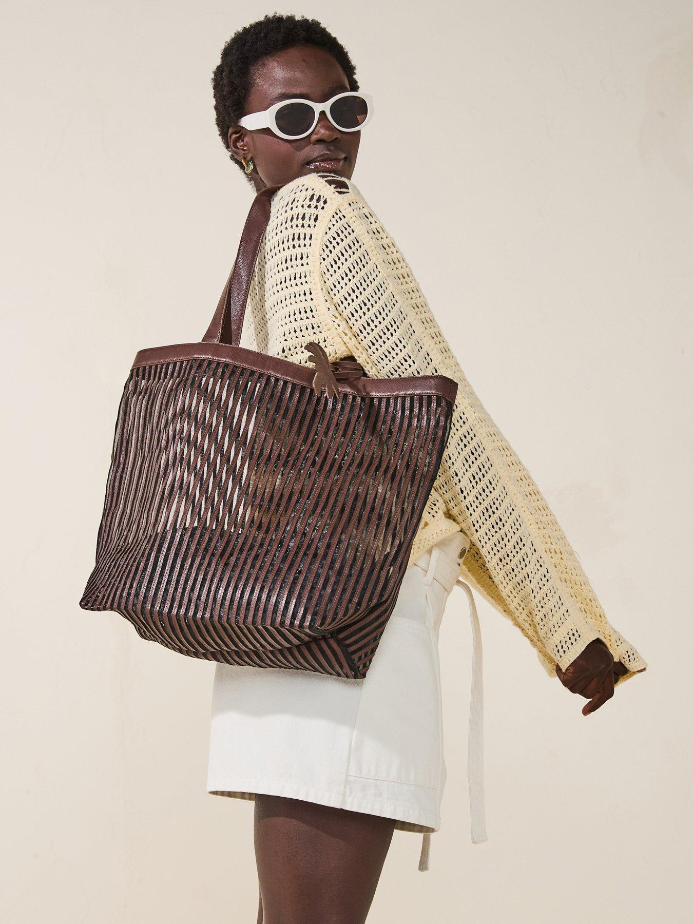 undefined Mesh Stripe Shopper - Chocolate