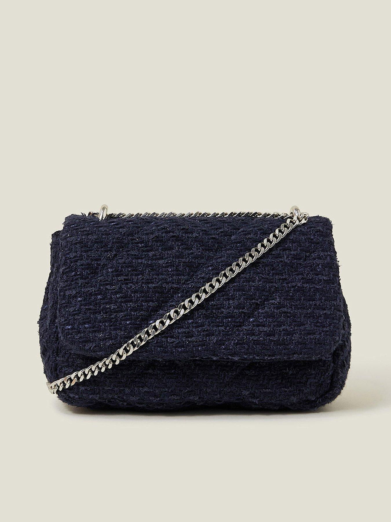undefined Boucle Chain Shoulder Bag - Navy