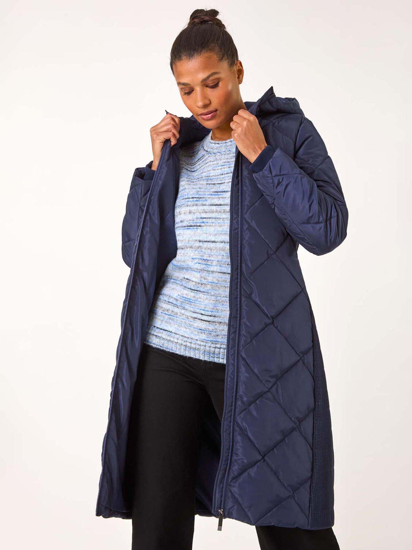 Image 1 of 5 of Roman Longline Diamond Quilt Coat - Blue