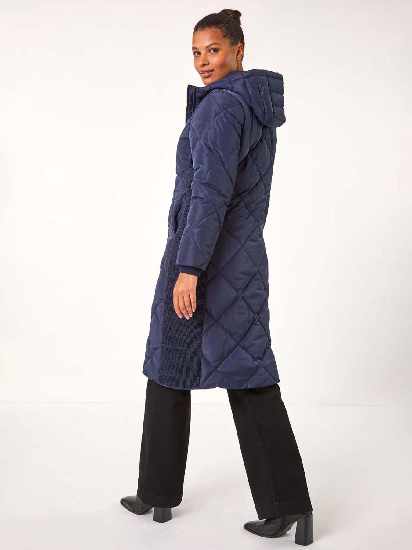 Image 2 of 5 of Roman Longline Diamond Quilt Coat - Blue