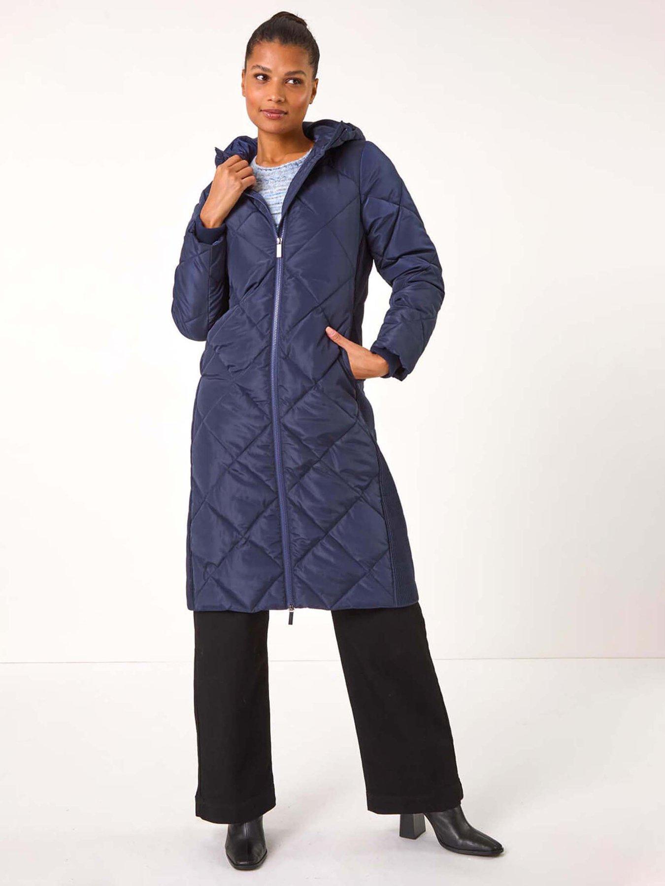 Image 3 of 5 of Roman Longline Diamond Quilt Coat - Blue