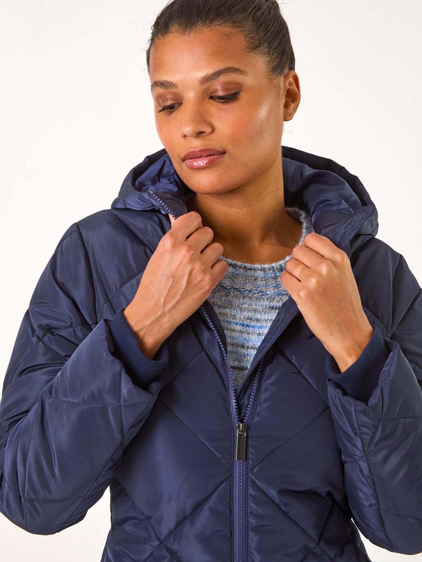 Image 4 of 5 of Roman Longline Diamond Quilt Coat - Blue