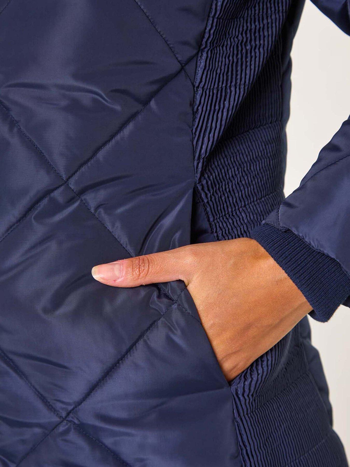 Image 5 of 5 of Roman Longline Diamond Quilt Coat - Blue