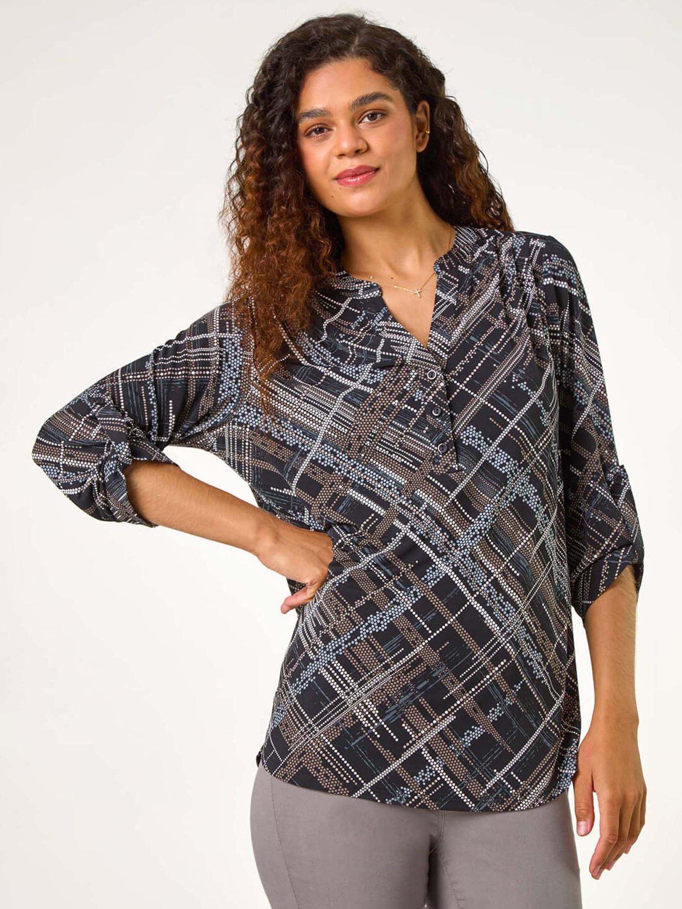 undefined Abstract Linear Print Shirt - Brown