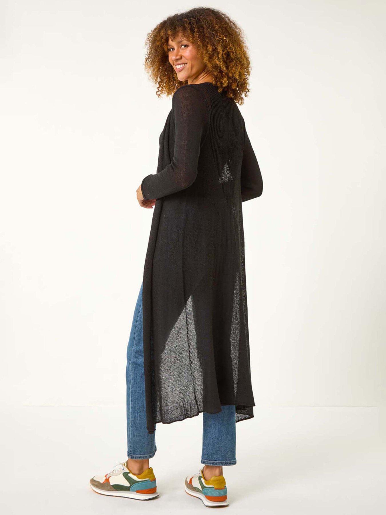 Image 2 of 5 of Roman Waterfall Knit Longline Cardigan - Black