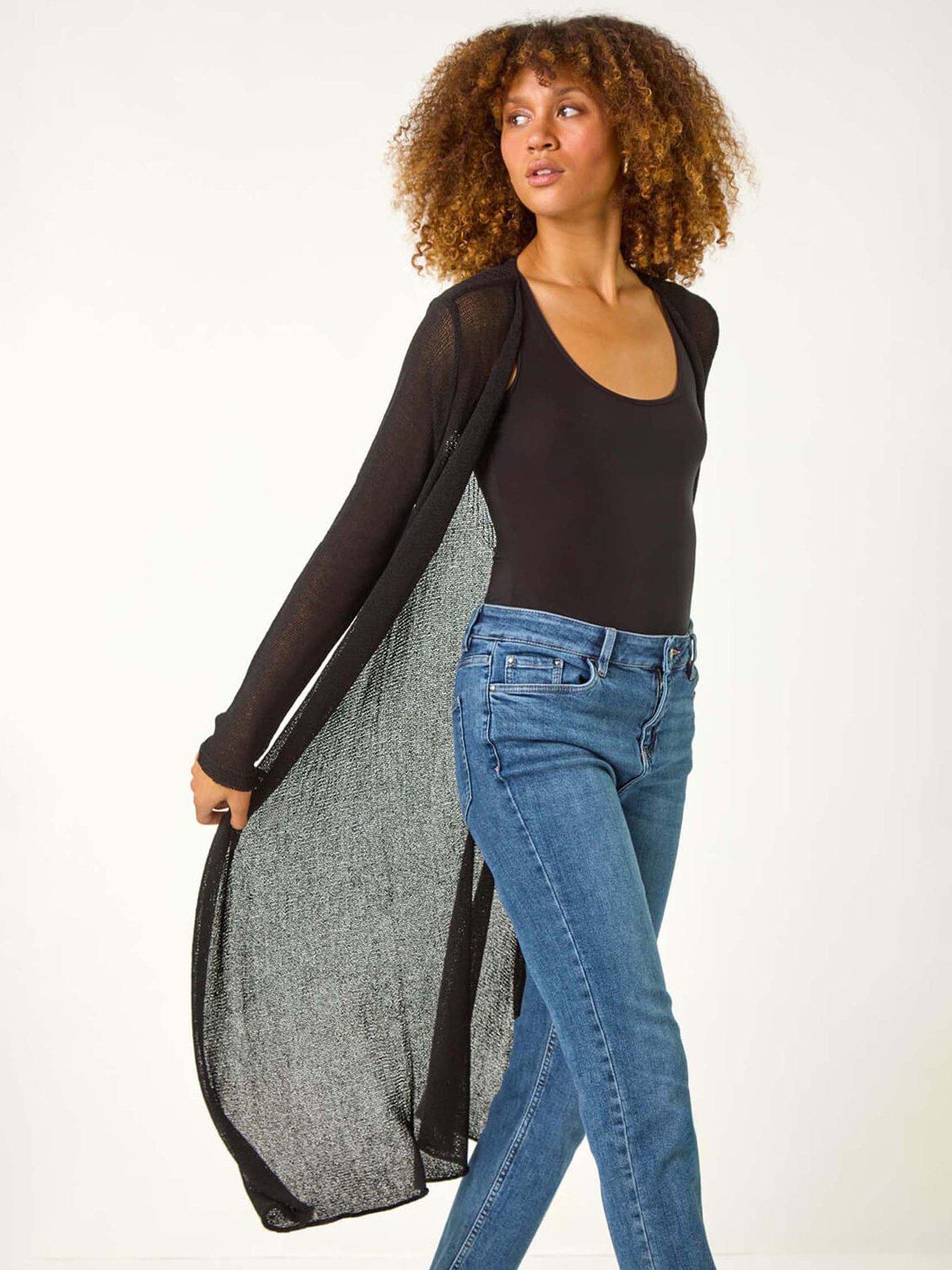 Image 3 of 5 of Roman Waterfall Knit Longline Cardigan - Black
